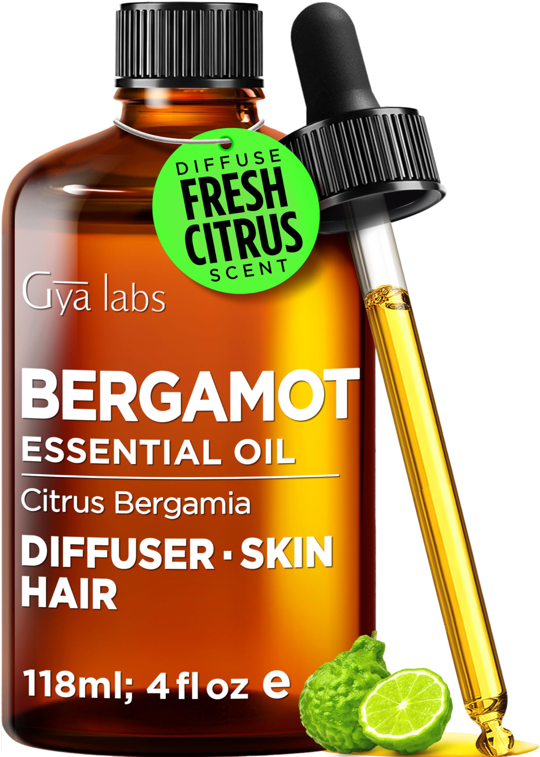 Bergamot Essential Oil for Skin, Hair &amp; Diffuser - 4 Fl Oz
