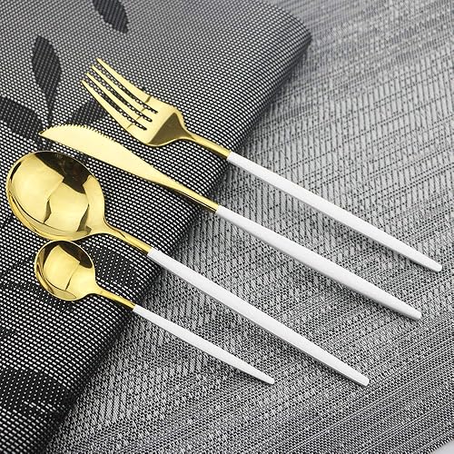 Miniatura 3 de JASHII Juego de cubiertos de acero inoxidable, 8 piezas de cubiertos 18/10, incluyendo tenedor, cucharas, cuchillo, vajilla de servicio para 2