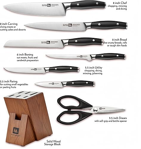Miniatura 2 de Klaus Meyer Arcelor - Juego de 8 cuchillos de acero alemán con mango antideslizante con bloque de madera maciza