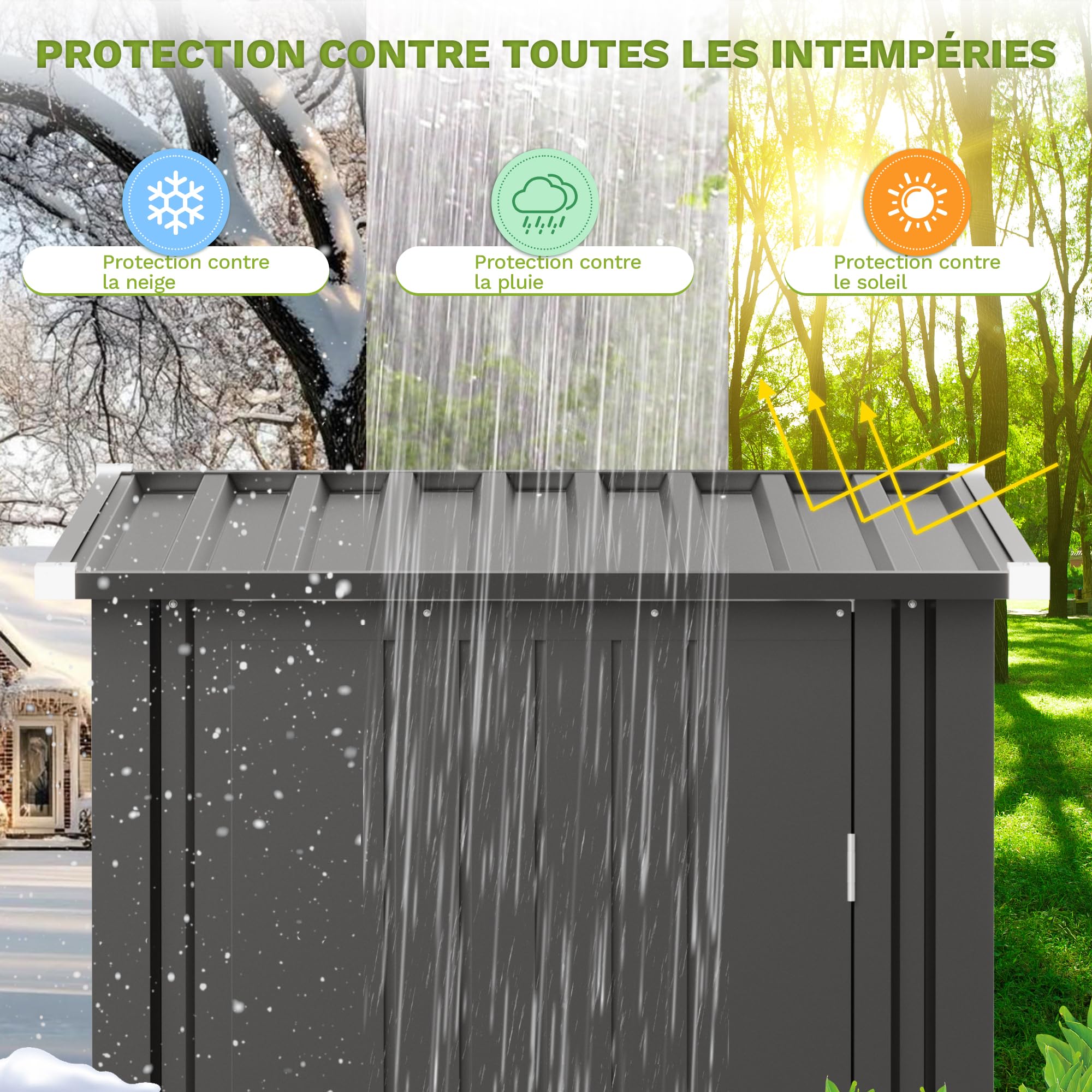 RANGEMENT Abri Jardin En Métal Gris 8,91m² + Kit Ancrage Abri Jardin Métallique Rangement Bois - Jardin & Plantes