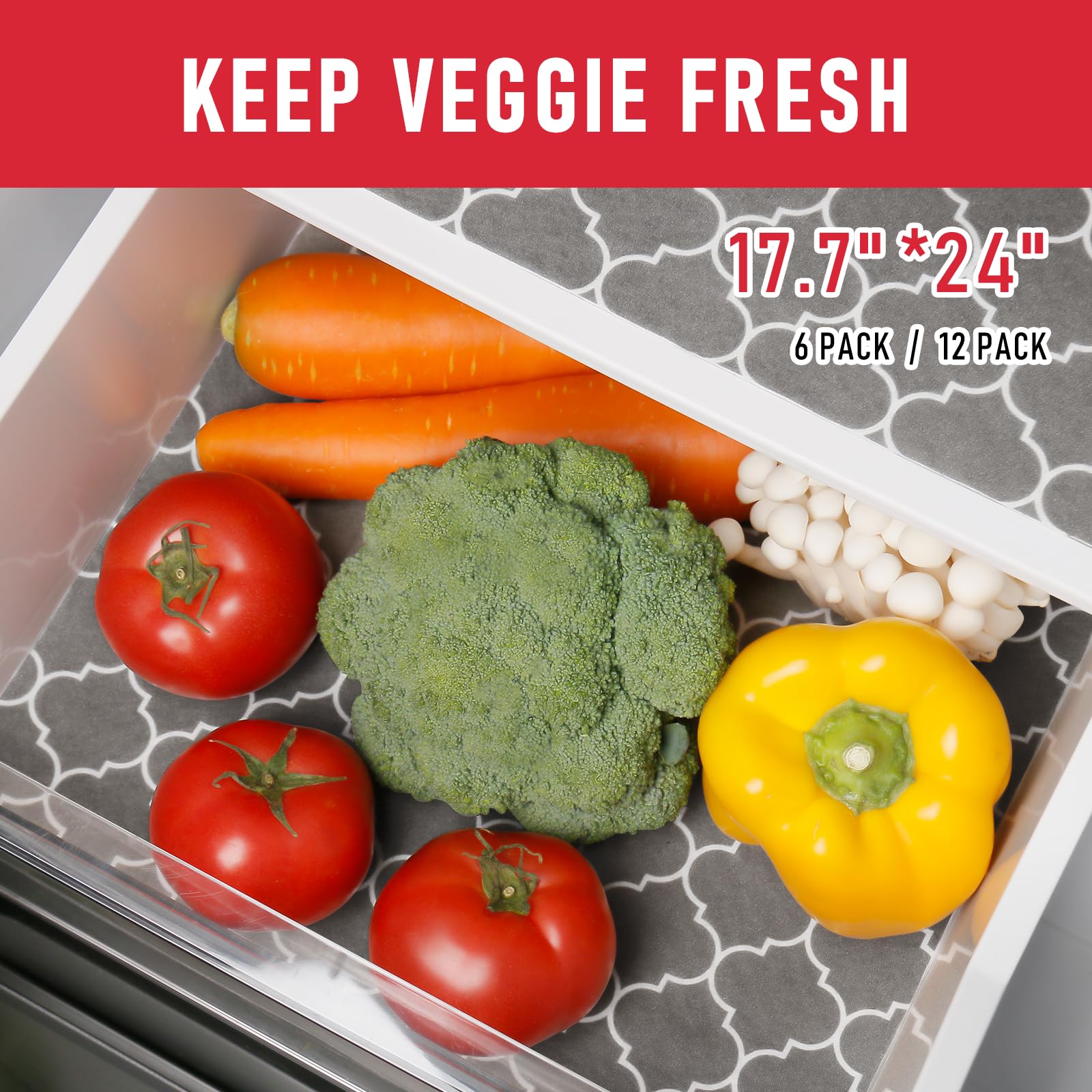 Cooyes Forros de refrigerador 2 en 1 y tapetes frescos para cajones de nevera y estantes de vidrio, forros absorbentes para nevera, lavables, de tela sin BPA, mantiene los productos frescos durante