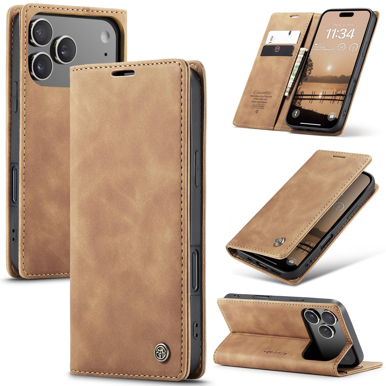 Monweicz Handyhülle für iPhone17 Pro Hülle Premium Lederhülle Klappbar Flip Case Tasche Magnet Kartenfach Standfunktion Klapphülle Schutzhülle für iPhone17 Pro - Braun