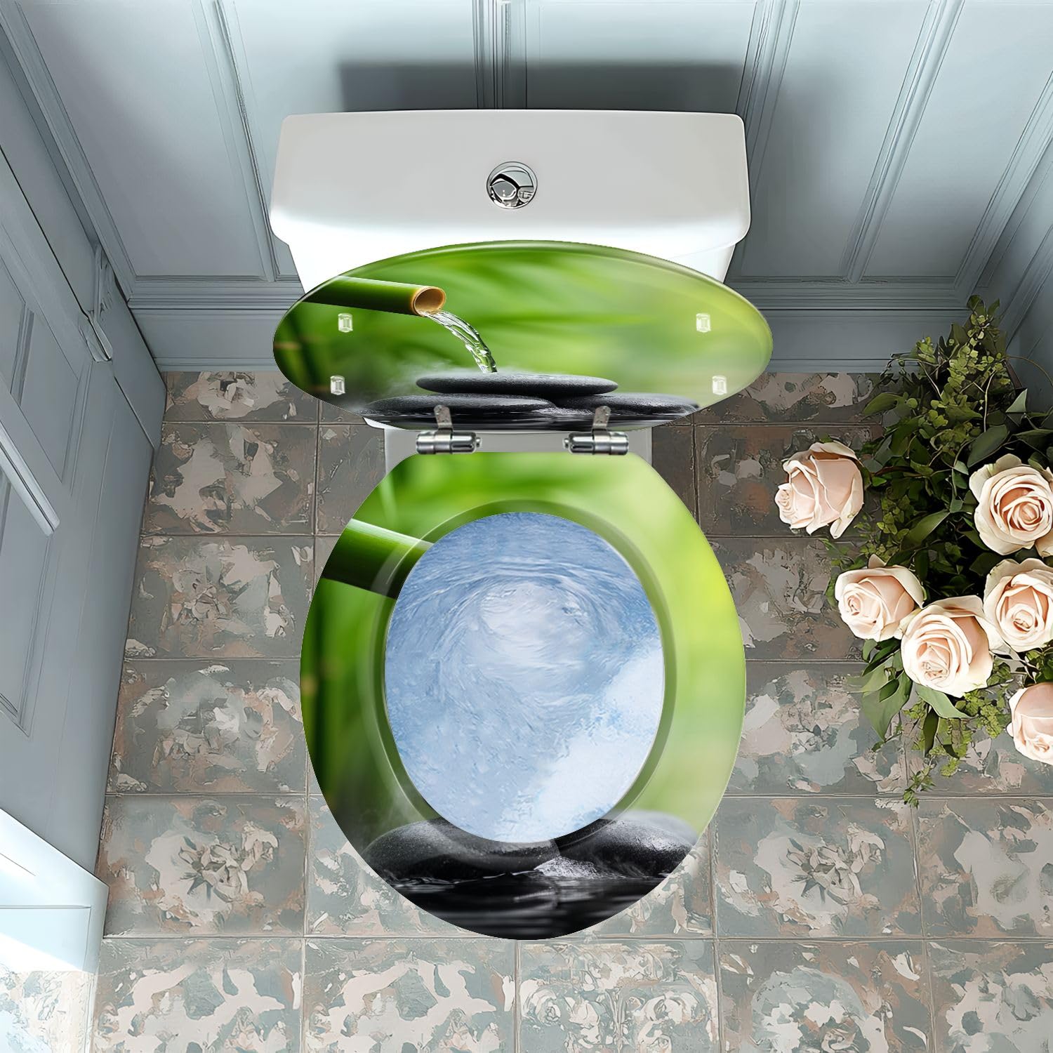 Asiento de inodoro redondo de resina para baño.