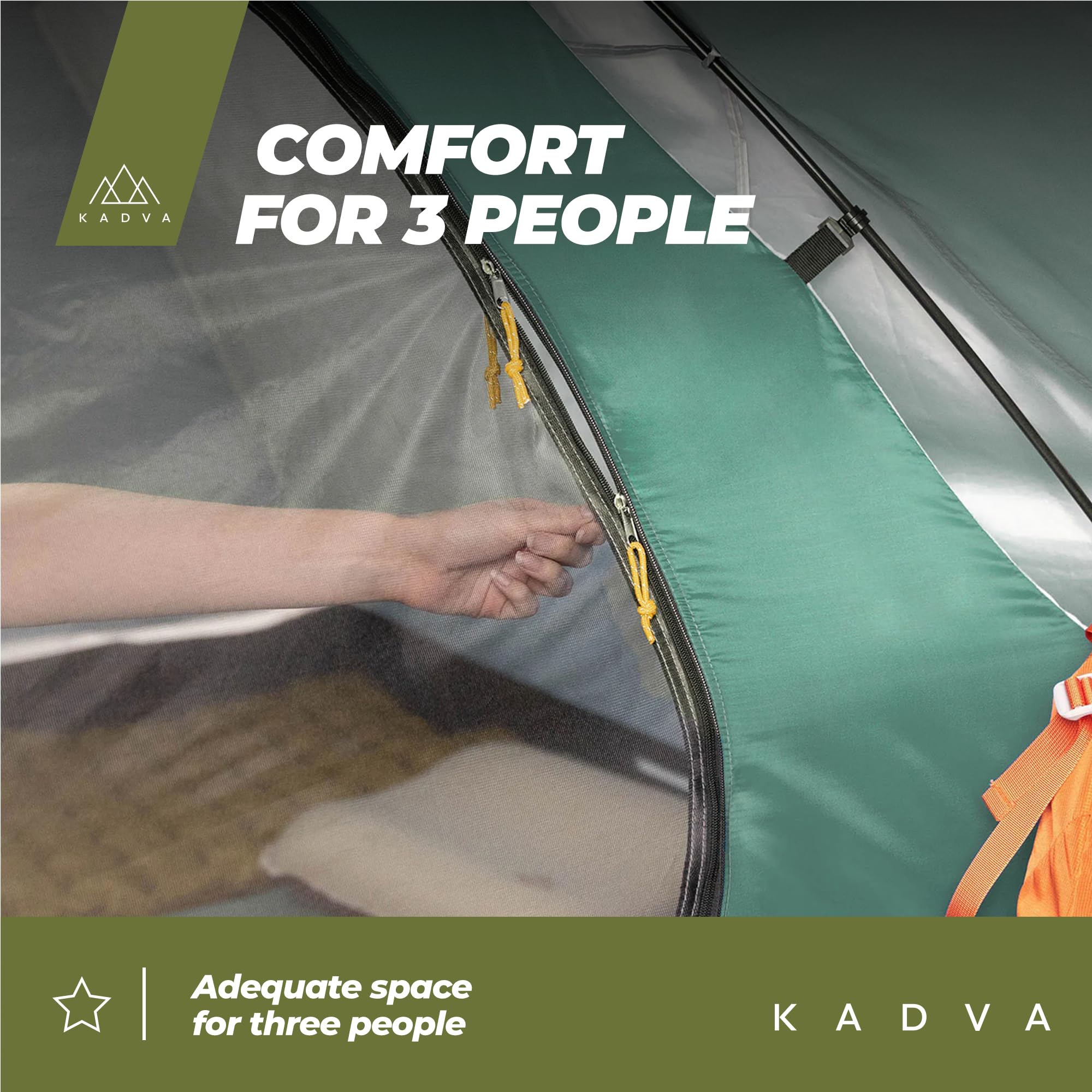 KADVA CAMPdome 3 tende da lancio per 3 persone, 270 x 210 x 125 cm, impermeabile, leggero e resistente, struttura in fibra di vetro, ideale per campeggio e escursioni