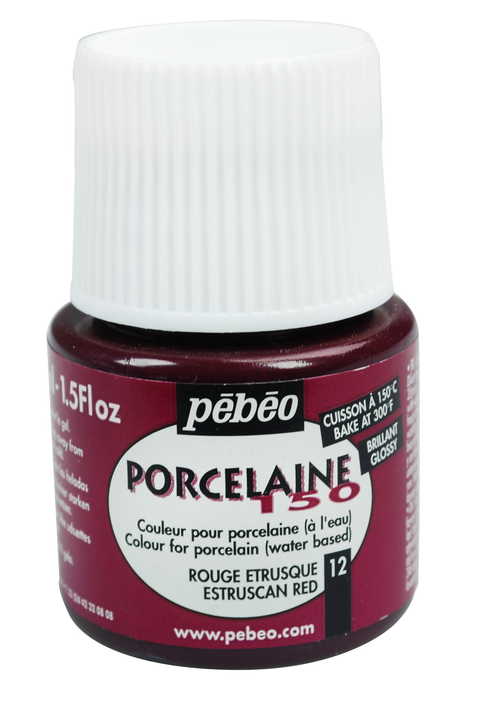 Pebeo Porcelaine 150 Ceramic Paint - Water-Based High-Gloss Color Paints for Porcelain, Premium Art Supplies, Non-Toxic & Heat-Safe, 45 ml Bottle, Etruscan Red (024-012)