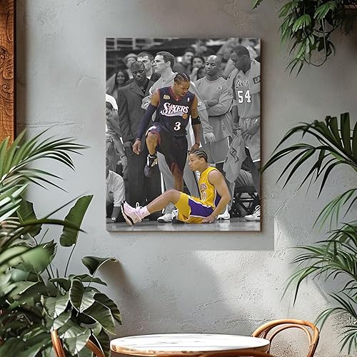 Miniatura 4 de Lienzo decorativo de pared de la NBA, Allen Iverson Step Over Tyronn Lue Iconic Moment, póster de baloncesto de los 76ers vs Lakers, ilustraciones