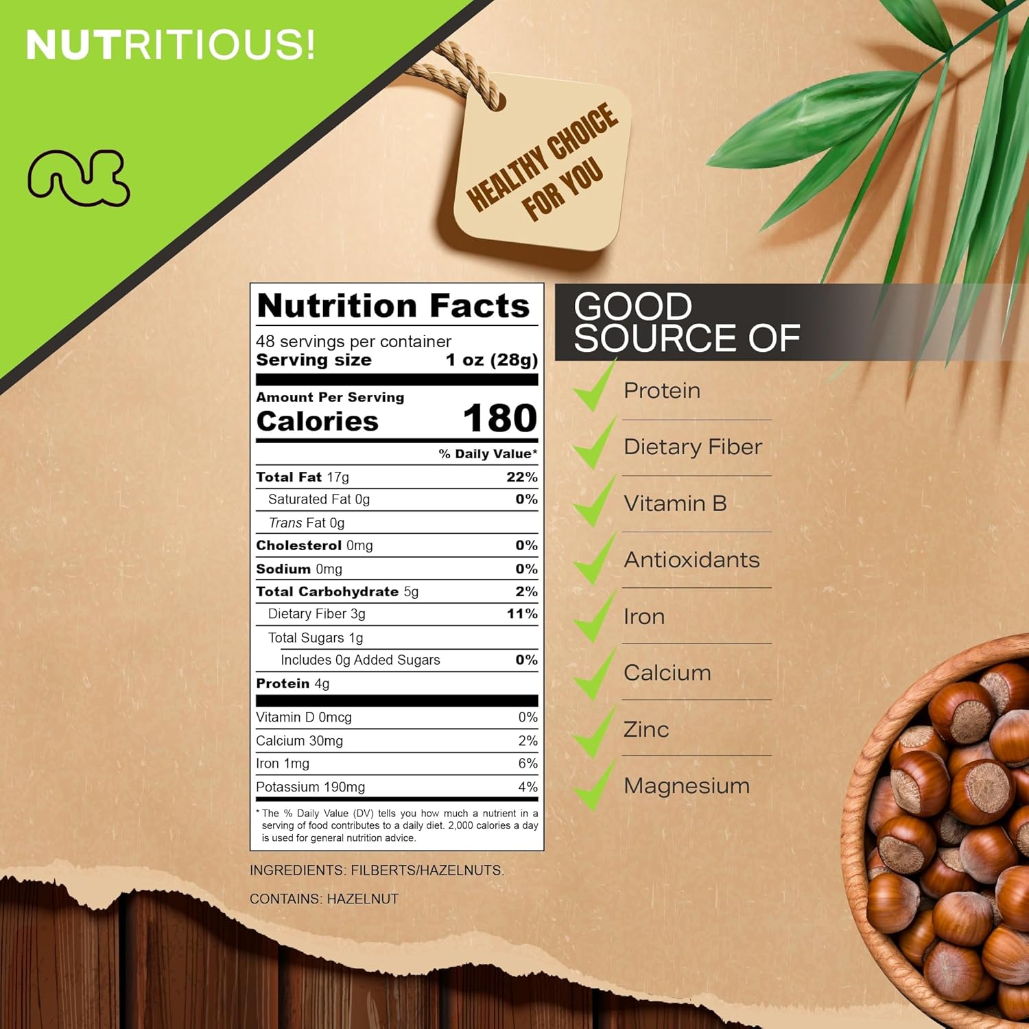 NUT CRAVINGS, Raw Hazelnuts Filberts In Shell, Whole, (48oz - 3 LB) Bulk Nuts Packed Fresh in Resealable Bag, Healthy Protein Food Snack, Food Assortments Ideal for Trail Mixed Nuts