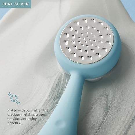 PMD Beauty Clean Pro - Electric Facial Cleansing Brush, Smart Facial Device with Silicone Brush & Heated Anti-Aging Aluminum, Gemstone, Precious Metal Massager, Sky Silver + Balm