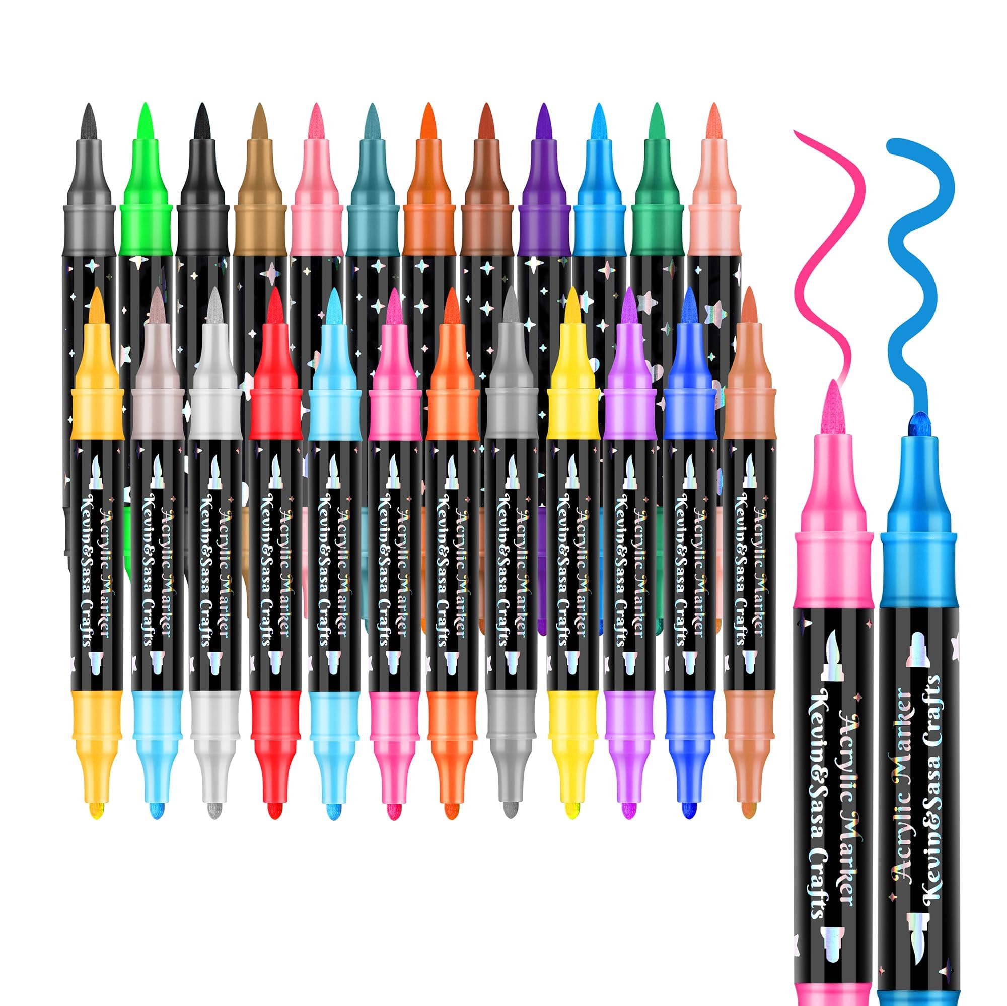 Photo 1 of 24 Colors Dual Tip Acrylic Paint Marker Pens Set, Multifunctional Acrylic Tips with Laser Pen Body, Professional Acrylic Paint Pens for Wood, Canvas, Rock Painting, Glass, DIY Crafts Art Supplies