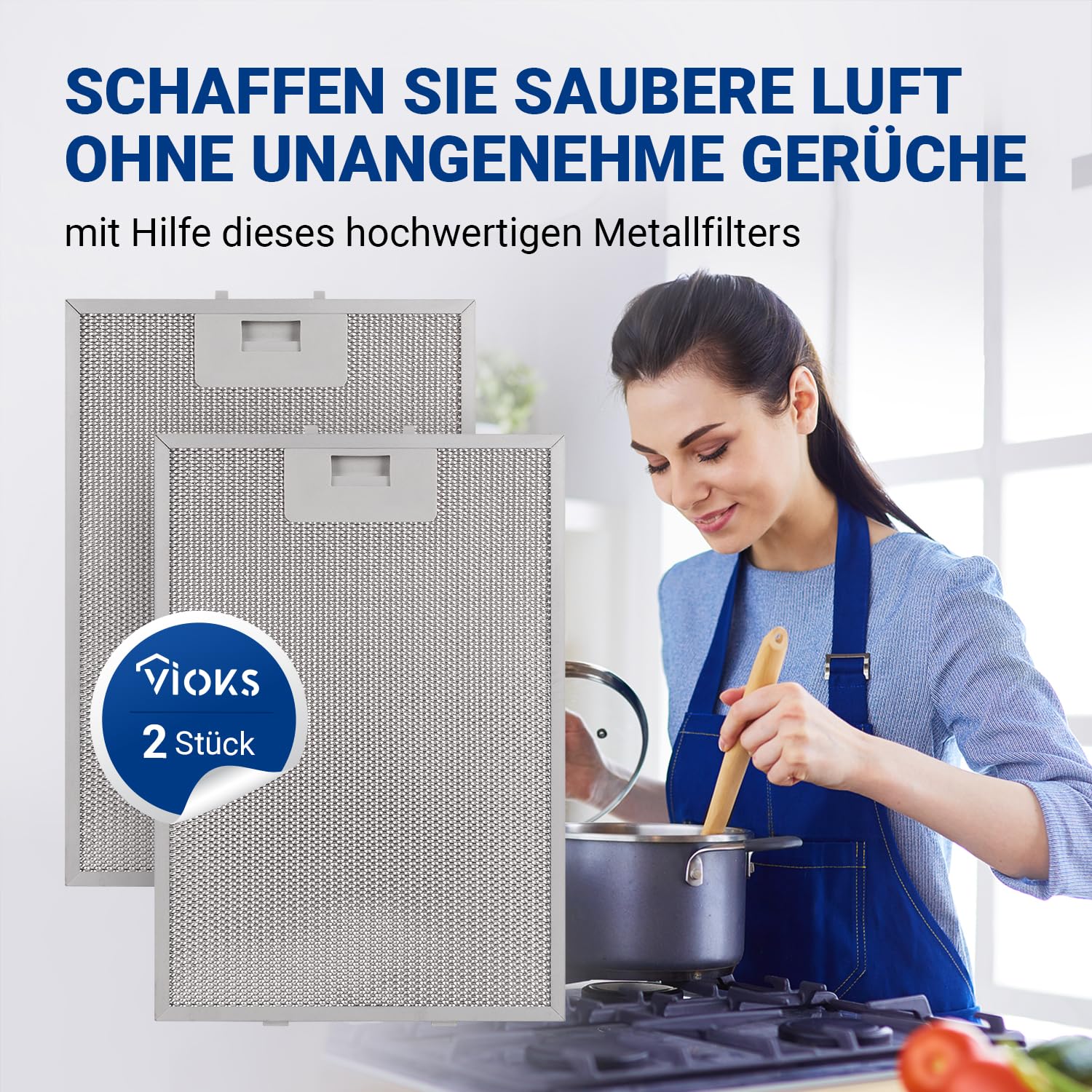 VIOKS 2 x filtr tłuszczu, okap kuchenny, metalowy filtr 320 x 220 mm, zamiennik do Bosch 00362380 00351190 - metalowy filtr tłuszczu, okap kuchenny z jednostronnym odblokowaniem