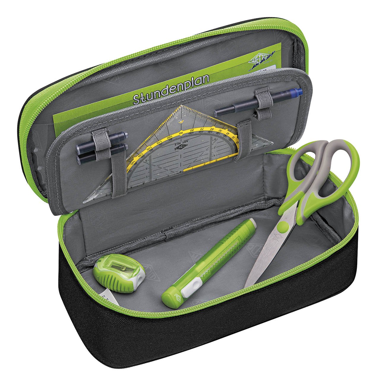 Wedo 24243011 Pencil Case with Inner Flap - Black/Green - Image 3