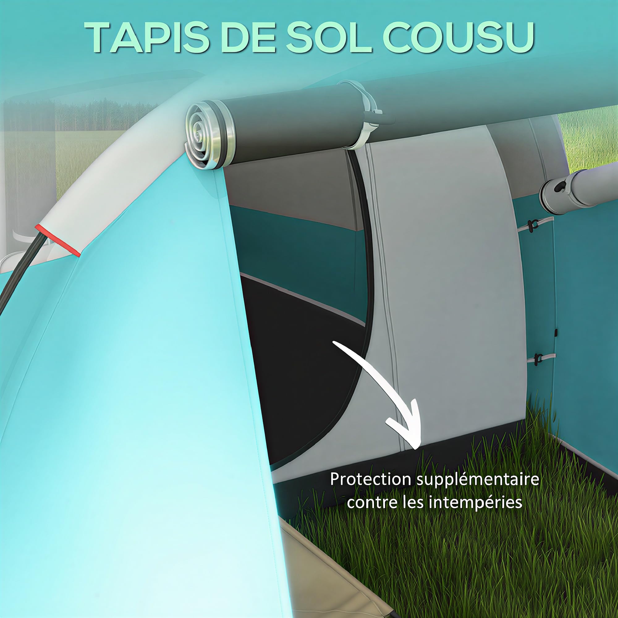 Outsunny Tente de Camping Familiale 3 Personnes 4,6 x 2,6 x 1,9 m Bleu | Tente Tunnel Imperméable 3 000 mm, Ventilée, 2 Portes et Fenêtres, Montage Facile