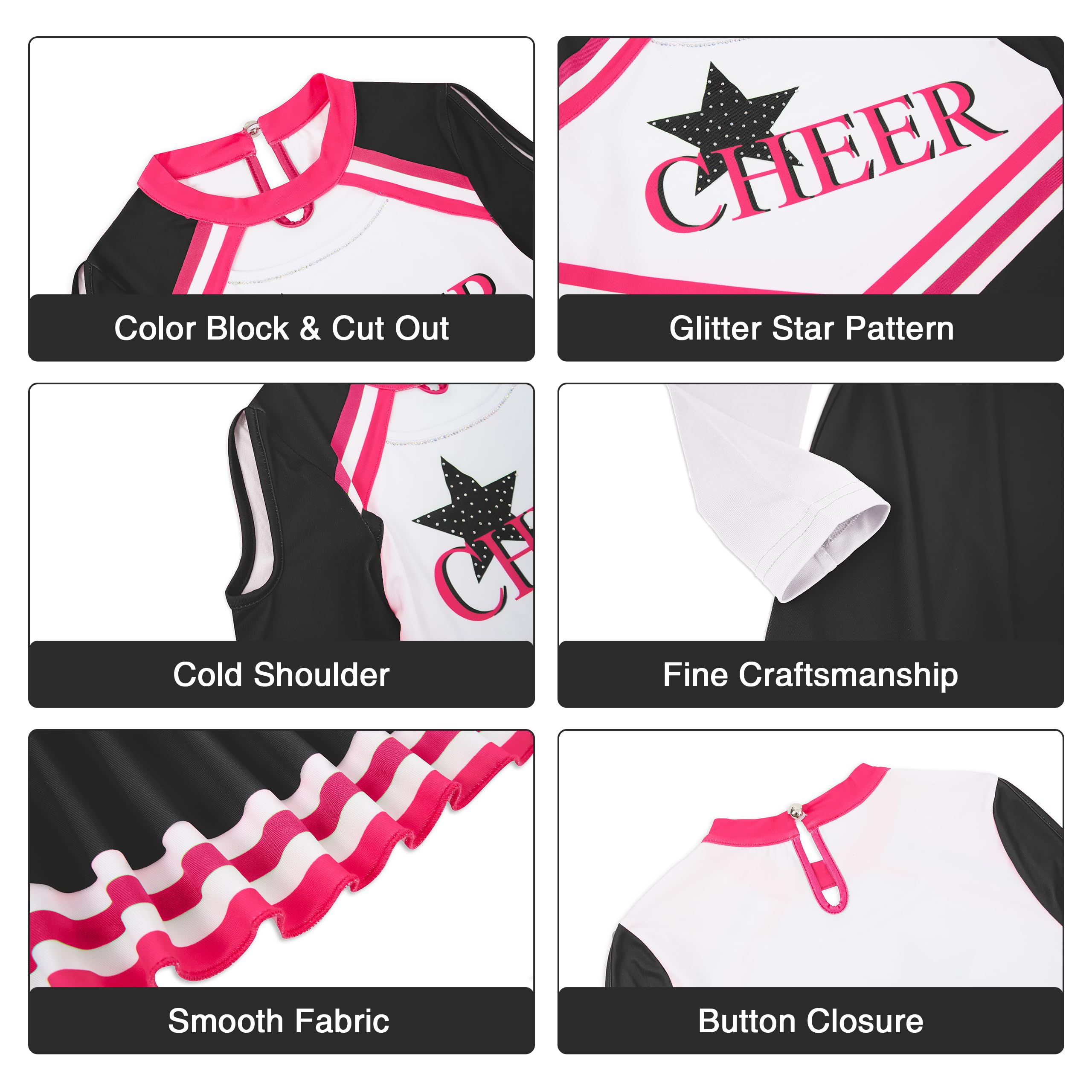 LOLANTA Costume da Cheerleader per Bambini, Vestito da Cheerleader a Maniche Lunghe per Ragazze con Pompon e Calzini, Carnevale o Evento Sportivo