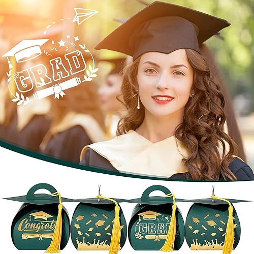 Miniatura 20 de Spakon 30 cajas de regalo con tapa de graduación, regalos de fiesta de graduación, cajas de dulces con borlas, centros de mesa de decoración