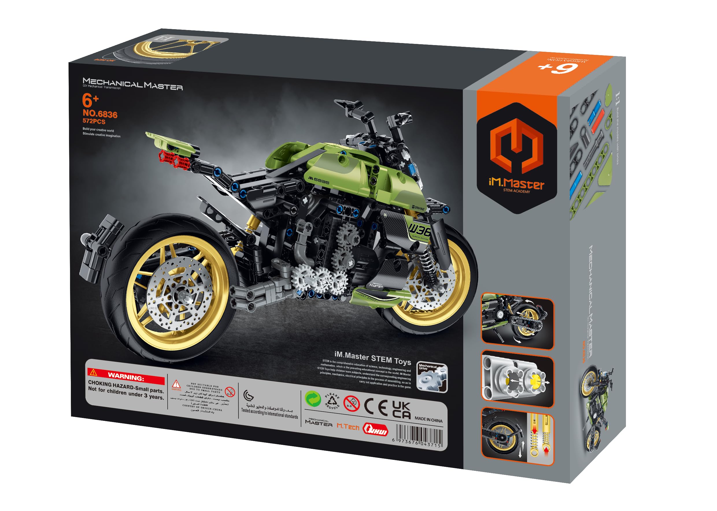 iM.Master - Maqueta Moto Deportiva Technic con Motor Mecánico Simulado y Amortiguadores - Bloques de Construcción Adultos Niños - 572 Piezas - 1:10 - Juegos Educativos Stem - Maqueta para Construir