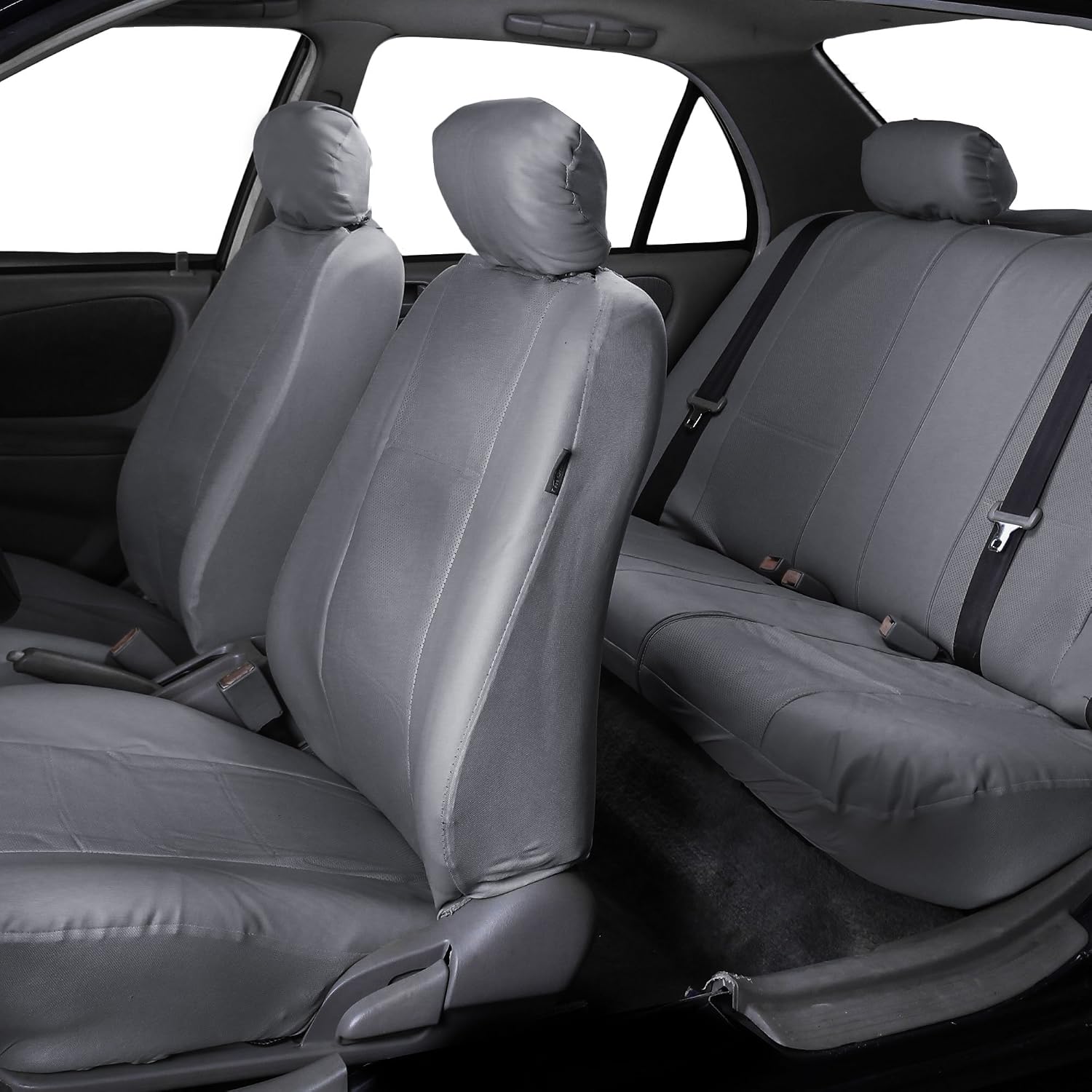 FH Group Car Seat Covers Gray Full Set Faux Leather - Universal Fit, Automotive Seat Covers, Low Back Front Seat Covers, Airbag Compatible, Split Bench Rear Seat Cover, Car Seat Cover for SUV, Sedan