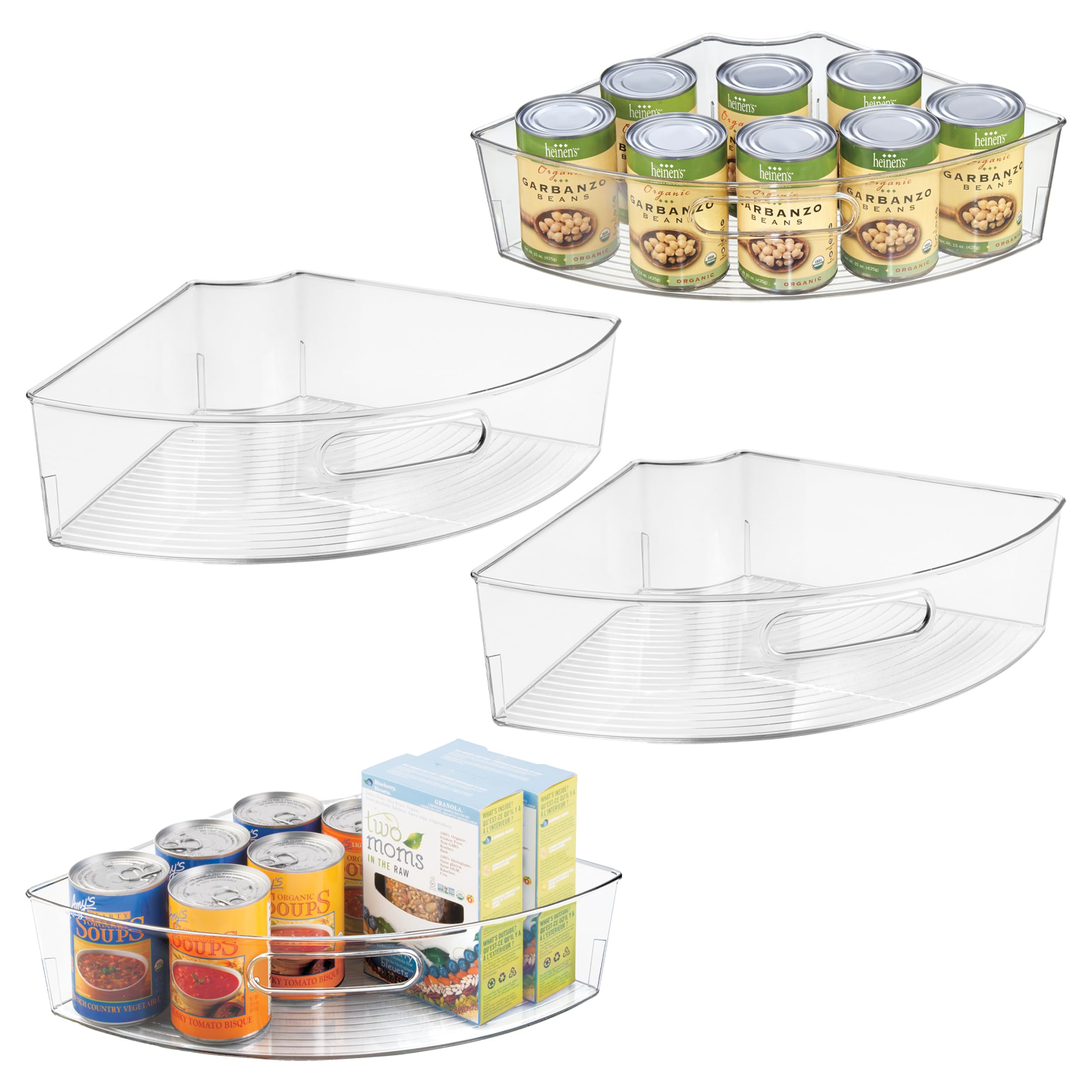 iDesign Lot de 4 bacs de rangement avec poignée, pour plateau tournant et meuble d'angle, transparent