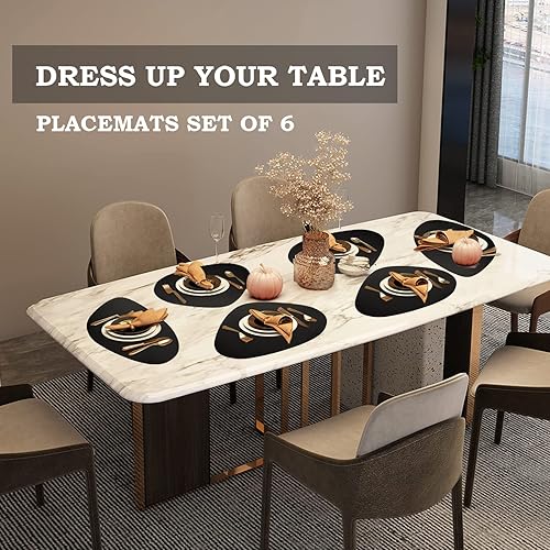 Miniatura 2 de Juego de 6 manteles individuales de piel sintética con posavasos, color negro, juego de 6 manteles individuales resistentes a las manchas de calor,