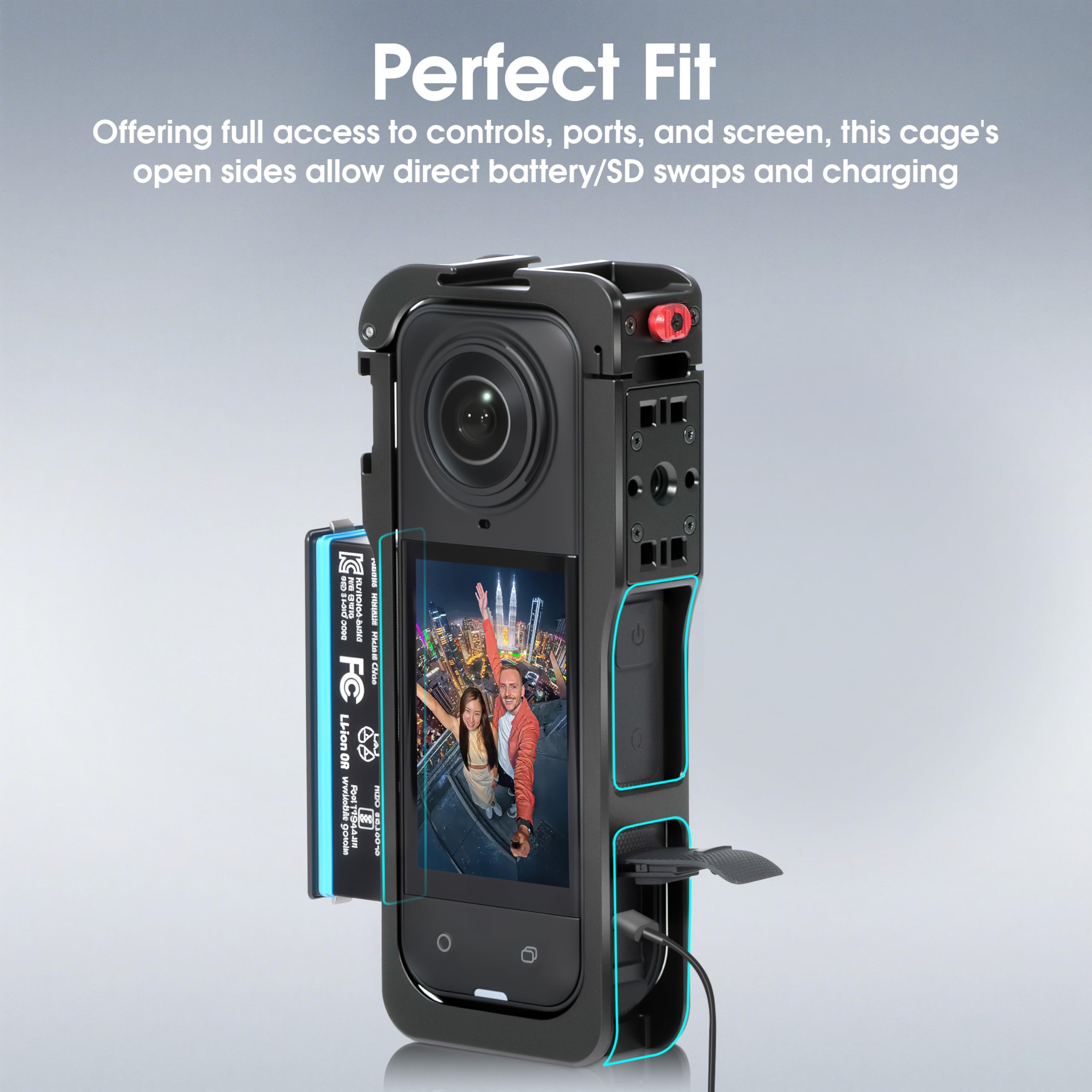 Marco de utilidad para Insta360 X5, carcasa metálica para accesorios Insta 360 X5, jaula protectora con tapa de lente de silicona, agujeros roscados de 1/4" y zapatos fríos, diseño de liberación