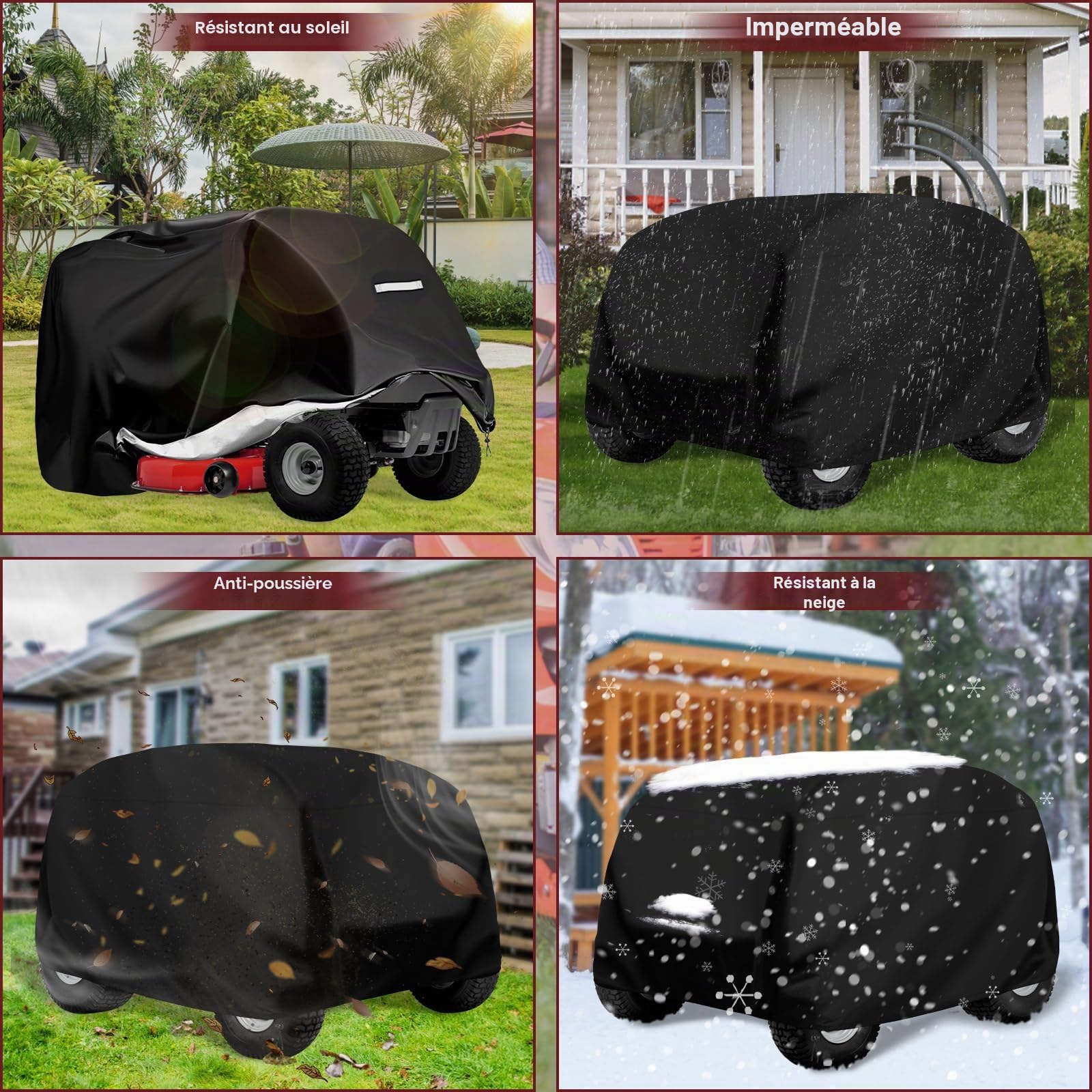 Housse de tracteur imperméable pour tracteur jusqu'à 137,2 cm, en polyester Oxford 420D, résistante aux UV, à la poussière, à la saleté, à l'eau pour tracteur de jardin, 183 x 137,2 x 117,2 cm (L x l