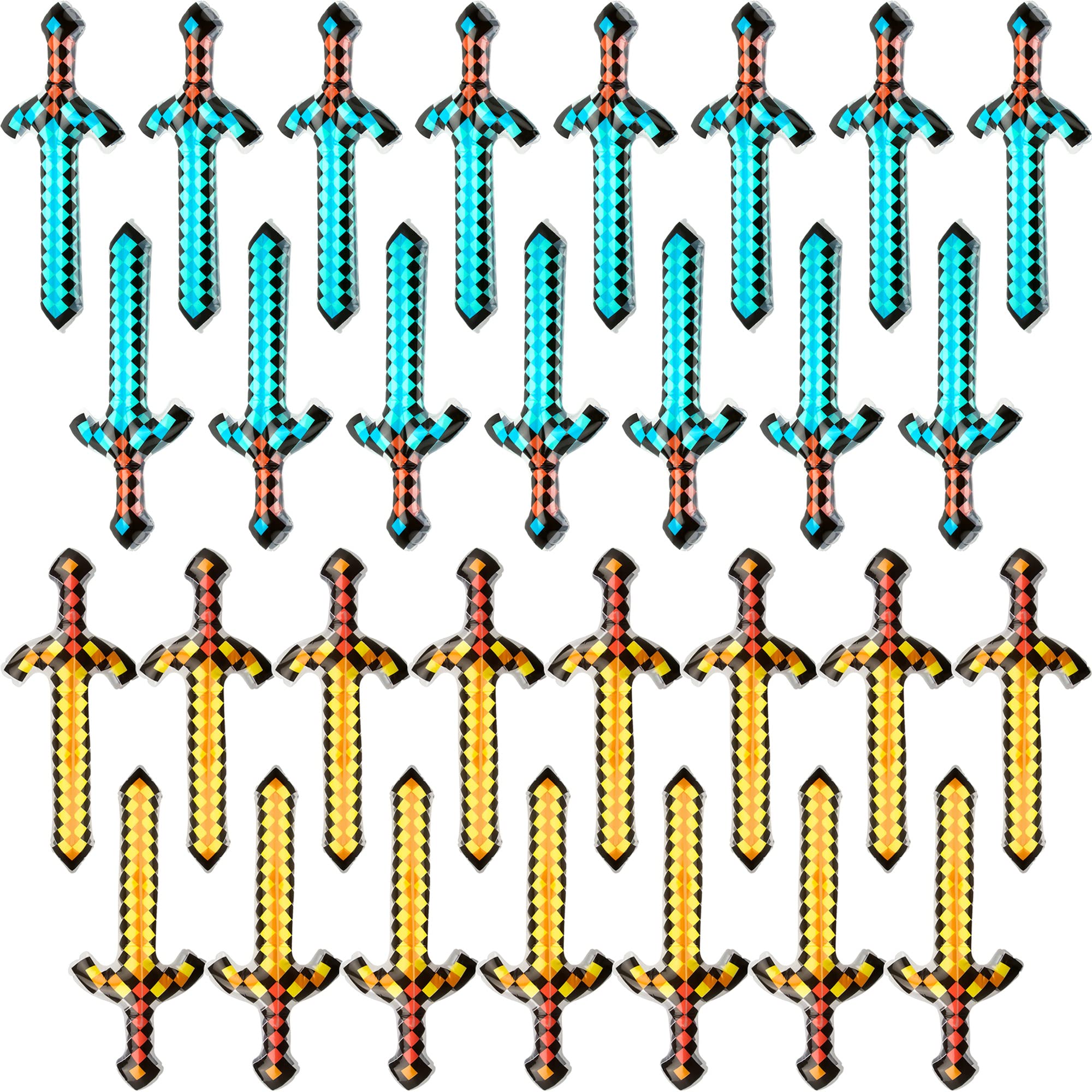 30 Pack Inflatable Swords Pixel Weapons Inflatable Diamond Swords for Birthday Halloween Theme Party Supplies