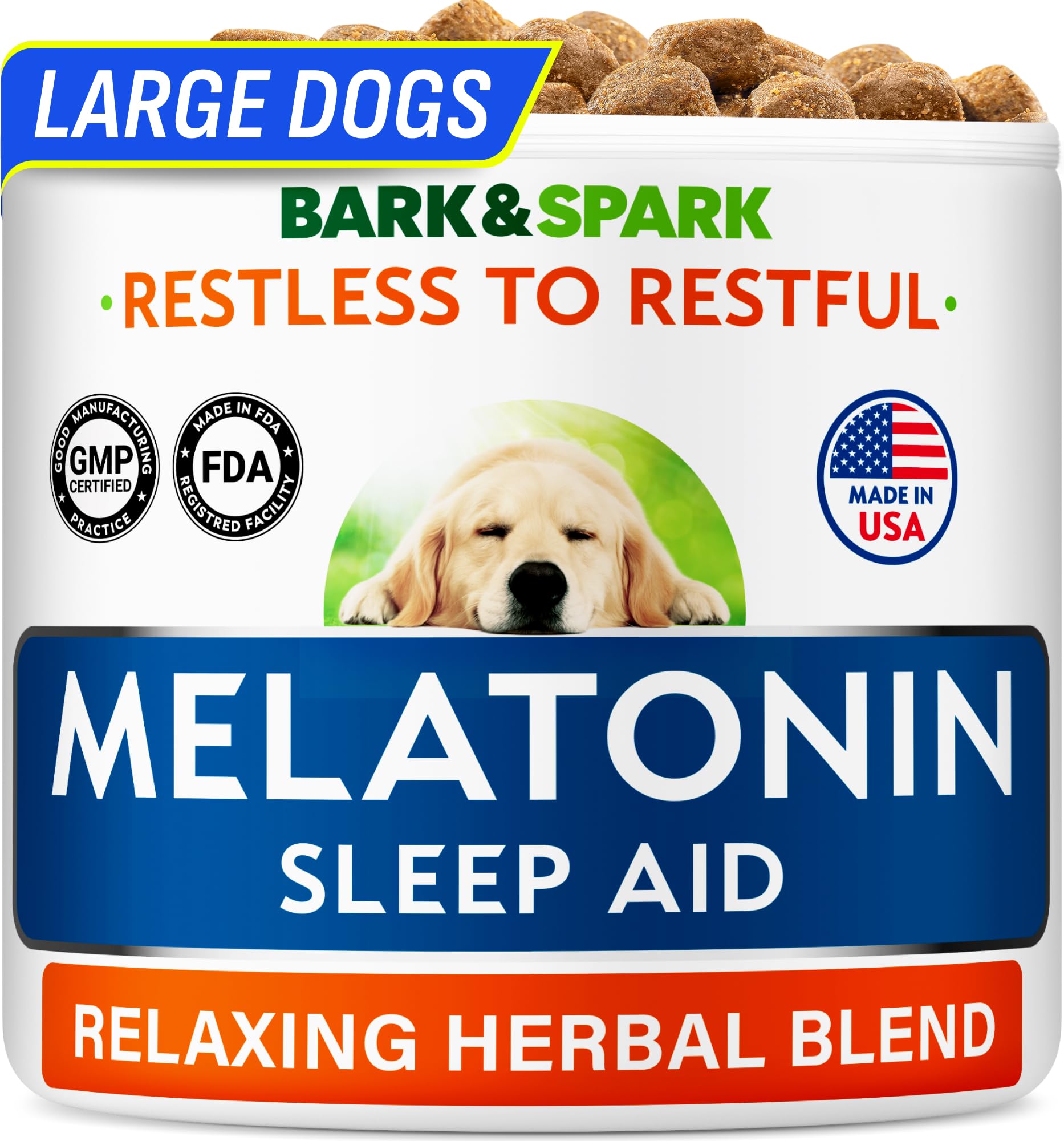 BARK&SPARK Calming Melatonin for Dogs Sleep - 6mg Melatonin Chews for Small & Large Dogs Calm Aid - Calming Treats for Stress Anxiety Relief - Melatonin Chewable Pills & Tablets Puppies - Bacon