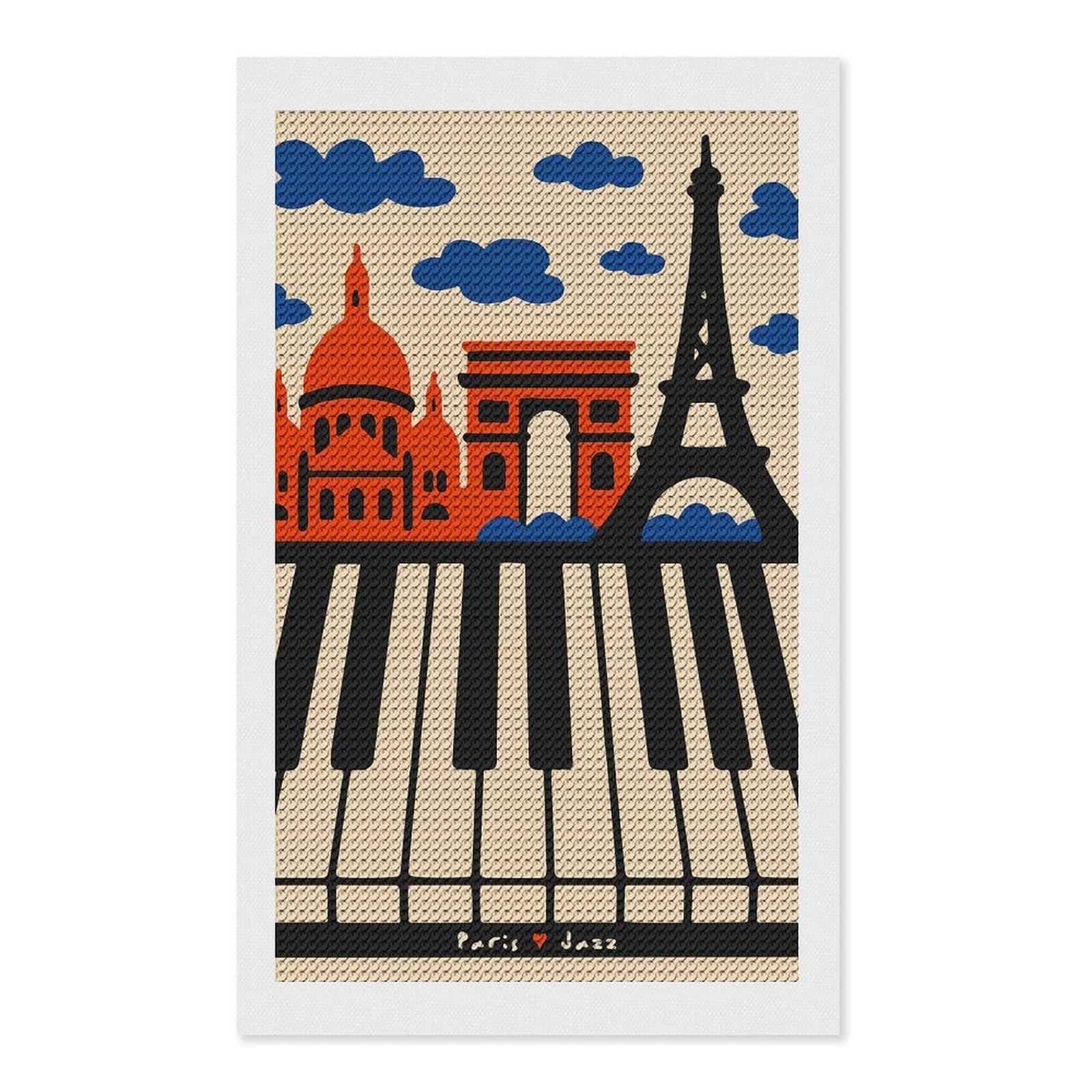 Junmoney Paris Jazz DIY Diamond Art Canvas Kit 12"x20", Adhesive Canvas, Easy to Enjoy, Farmhouse Decor, Festive Craft Gift