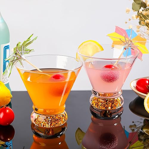 Miniatura 6 de YLNNLC Juego de 4 vasos de Martini de 8 onzas, con base de diamante triturado, sin tallo, copas de cóctel de Martini sin tallo para Margarita,