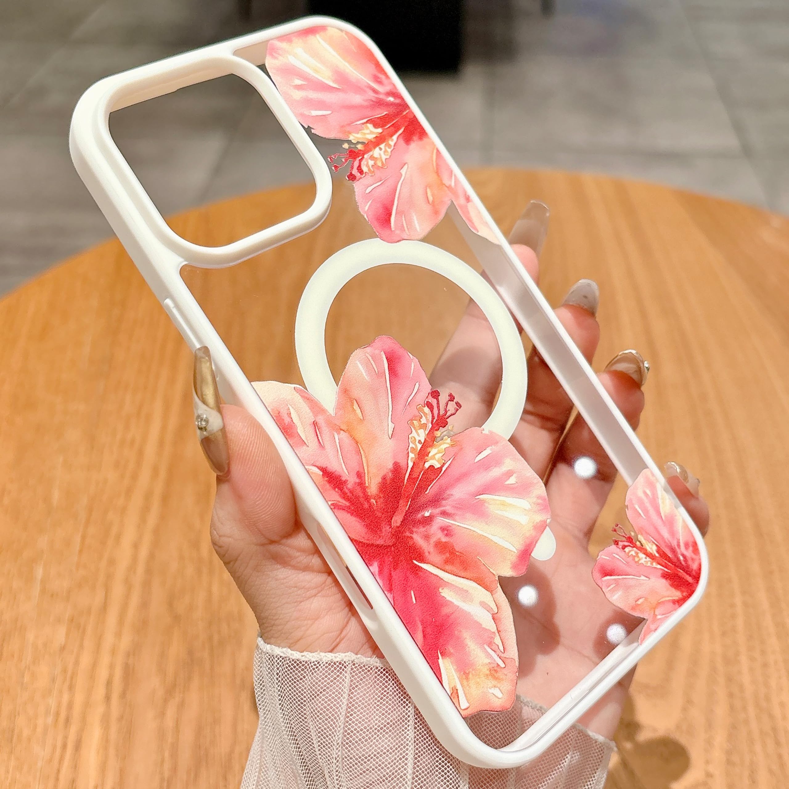 Coque compatible avec MagSafe iPhone 14 protection fleur blanche fille - 8