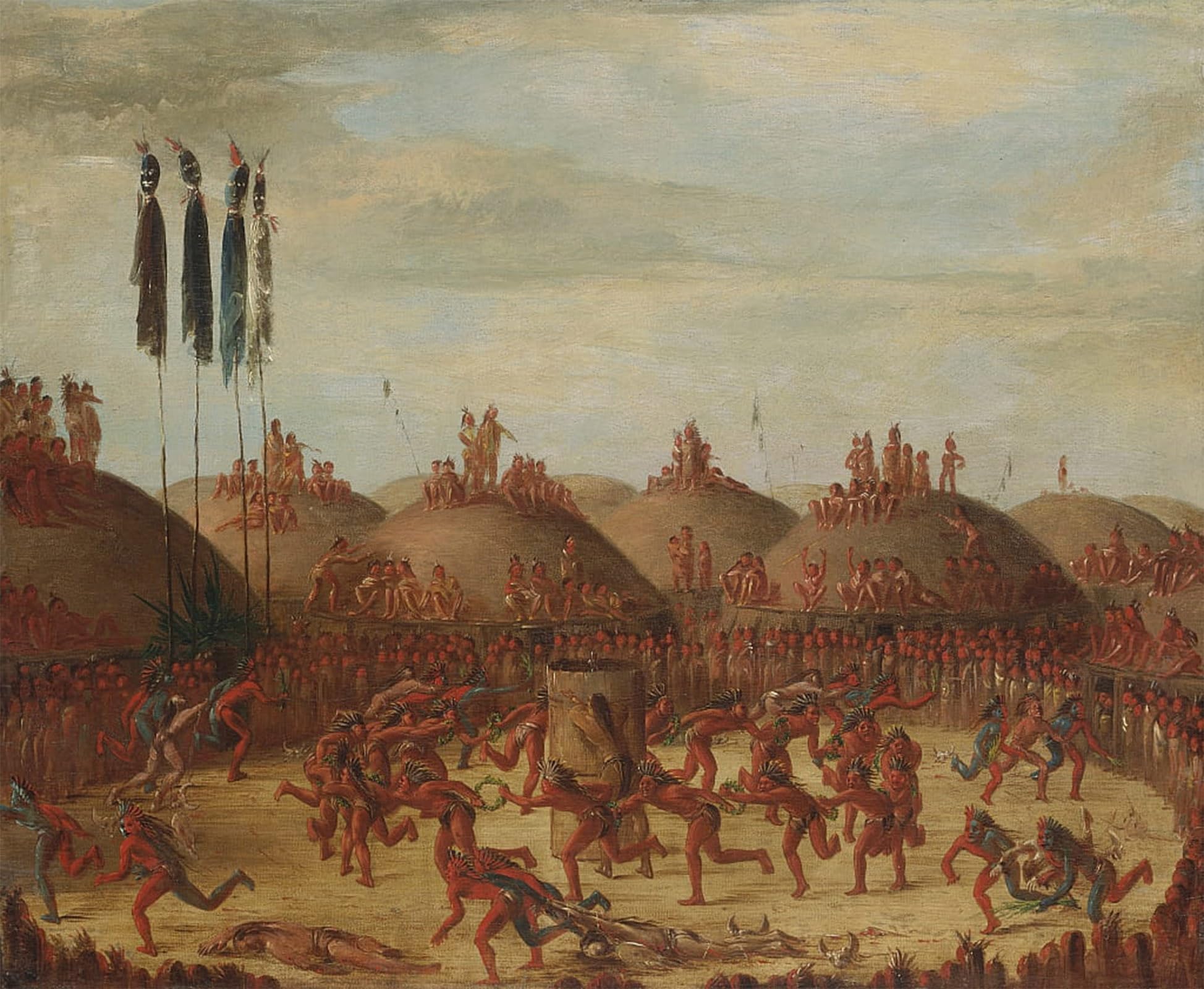 Artxlxxbn No Frame Famous Prints Artwork Pictures Poster Painting Art The Last Race Mandan O Kee Pa Ceremony By George Catlin Artwork Landscape Pictures For Home Decor 60X90cm