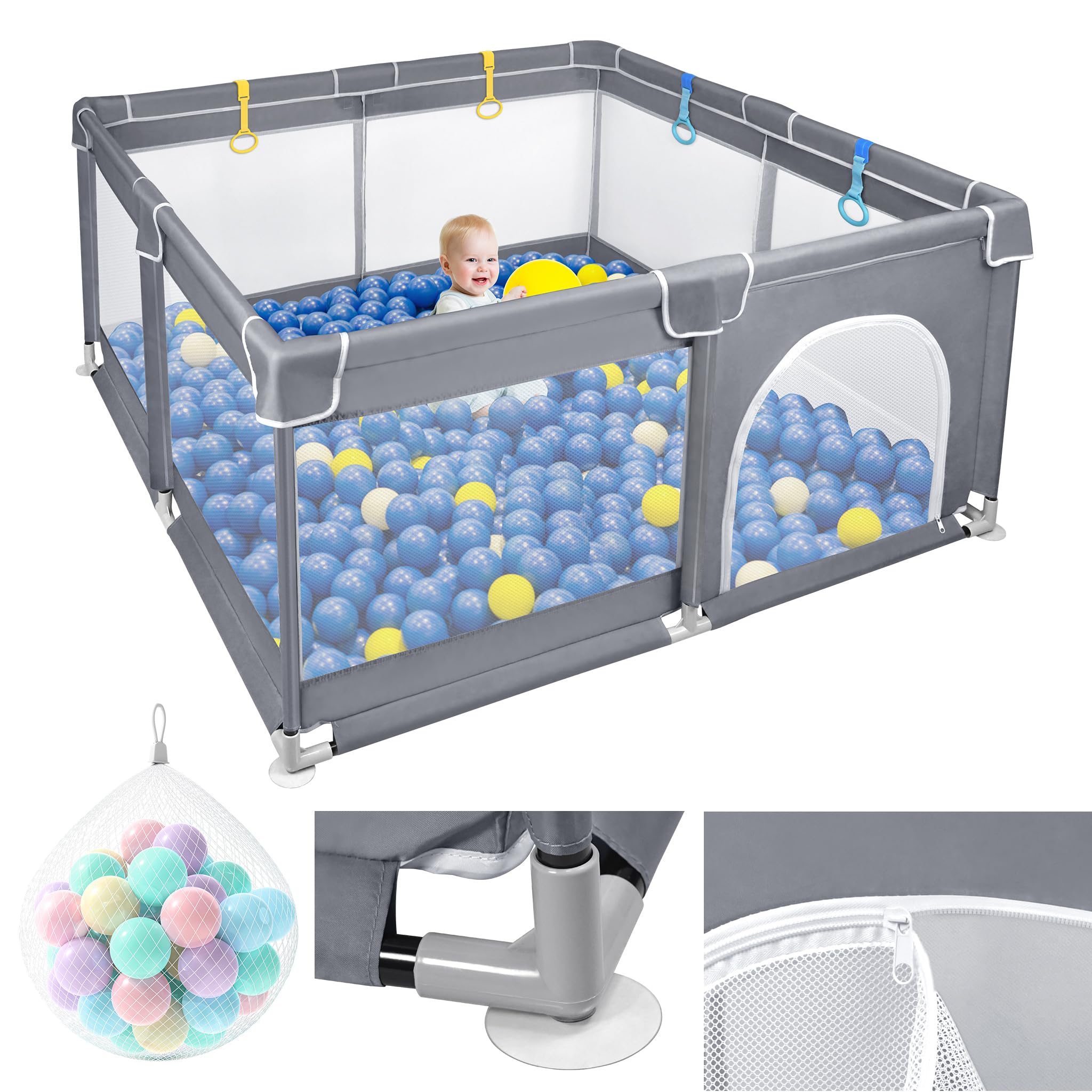Aufun Box per bambini, in tessuto Oxford 300D, con rete traspirante, chiusura lampo (grigio scuro, 127 x 127 x 68 cm)