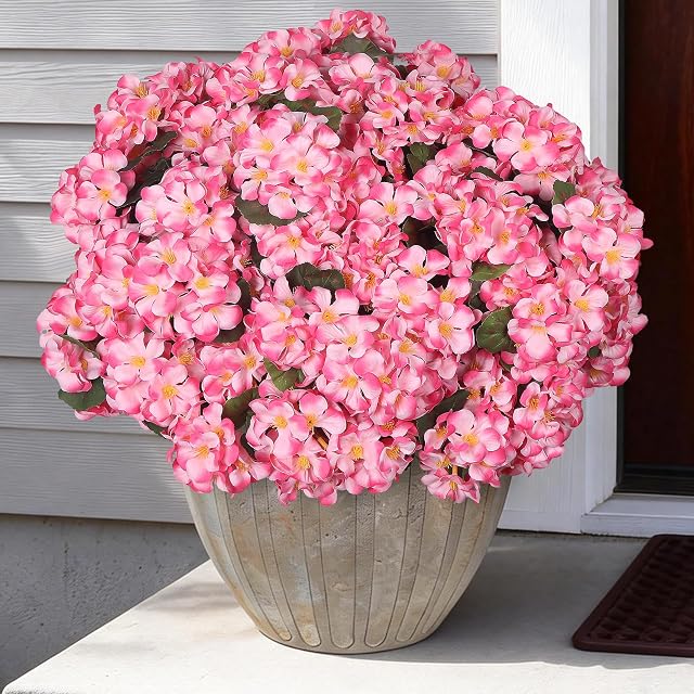 12 Pcs UV Resistant Outdoor Artificial Flowers, Faux Flowers for Outdoor Planters, Fake Geraniums Silk Flowers Outdoor Plants for Front Porch Window Box Garden Decor (12, Pink)