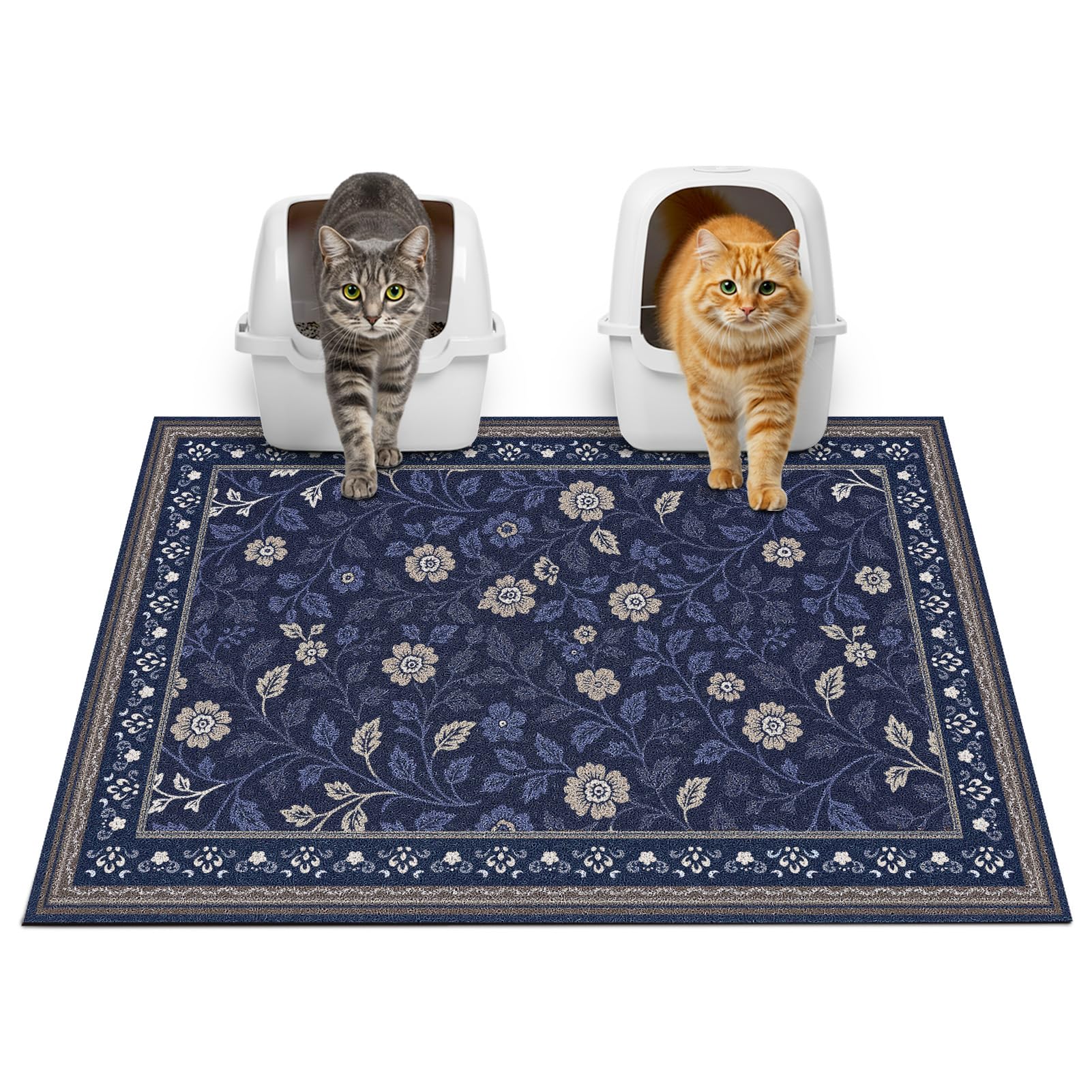 Glittme Cat Litter Mat with Non-Slip Bottom Litter Box Mat 33"X22" Litter Trapping Mat Easy to Clean Washable Cat Food Mat for Kitty