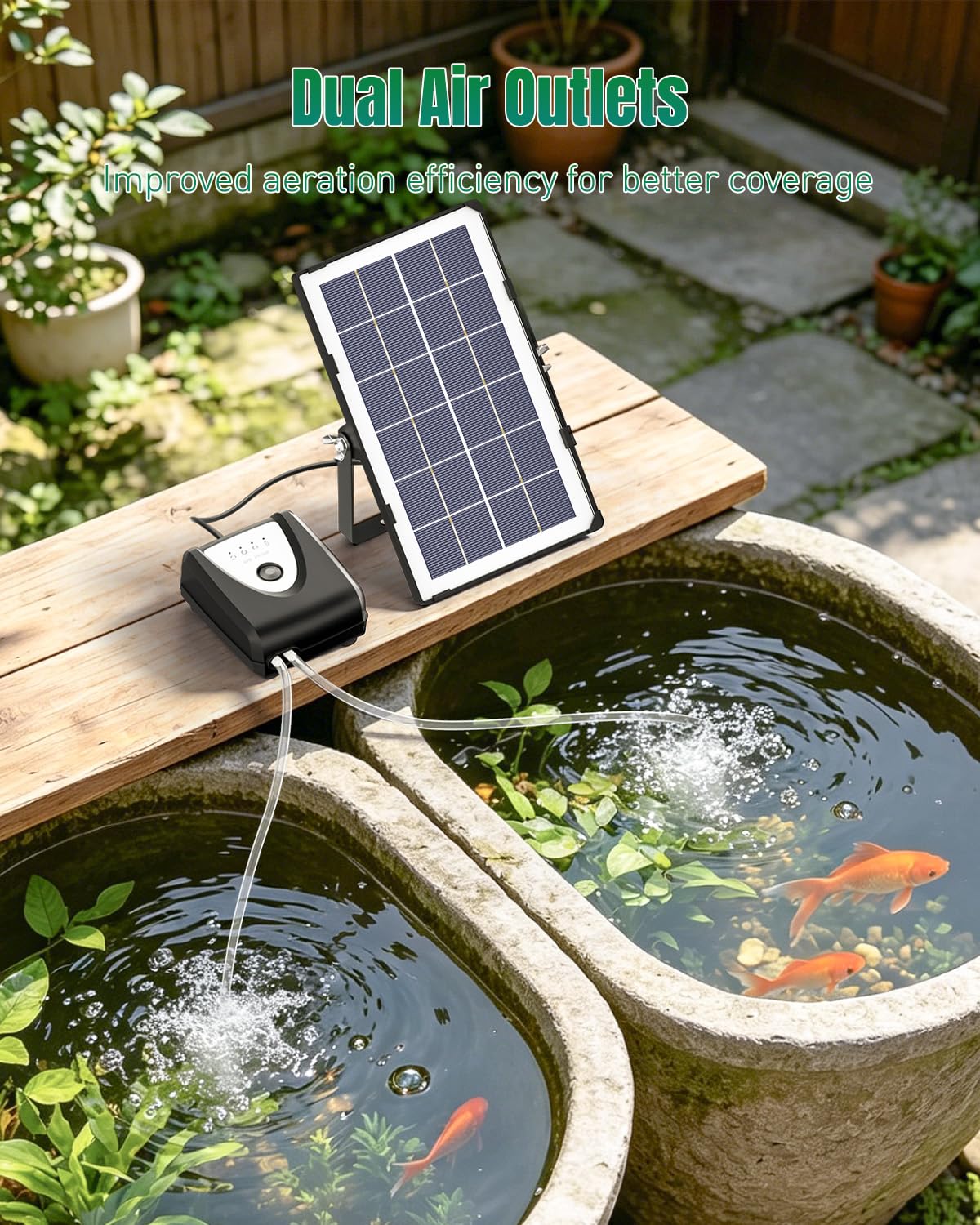 Pawfly 3,5 W Solar-Teichbelüfter, Solar-Teichpumpe für Außenteiche, Teich-Luftpumpe, Solar-Luftpumpe mit 4000 mAh wiederaufladbarem Akku, Gartenbelüfterpumpe für Fisch- und Koi-Teiche