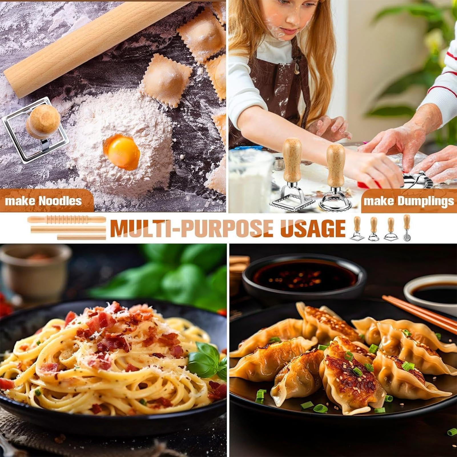 Rouleau Et Coupe-Pâtes En Bois Set À Spaghetti | Cuisine Accessoires De Pâtisserie Polyvalents Pour Fournitures De Cuisine Maison Et Restaurant Desserts Wontons Tartelettes