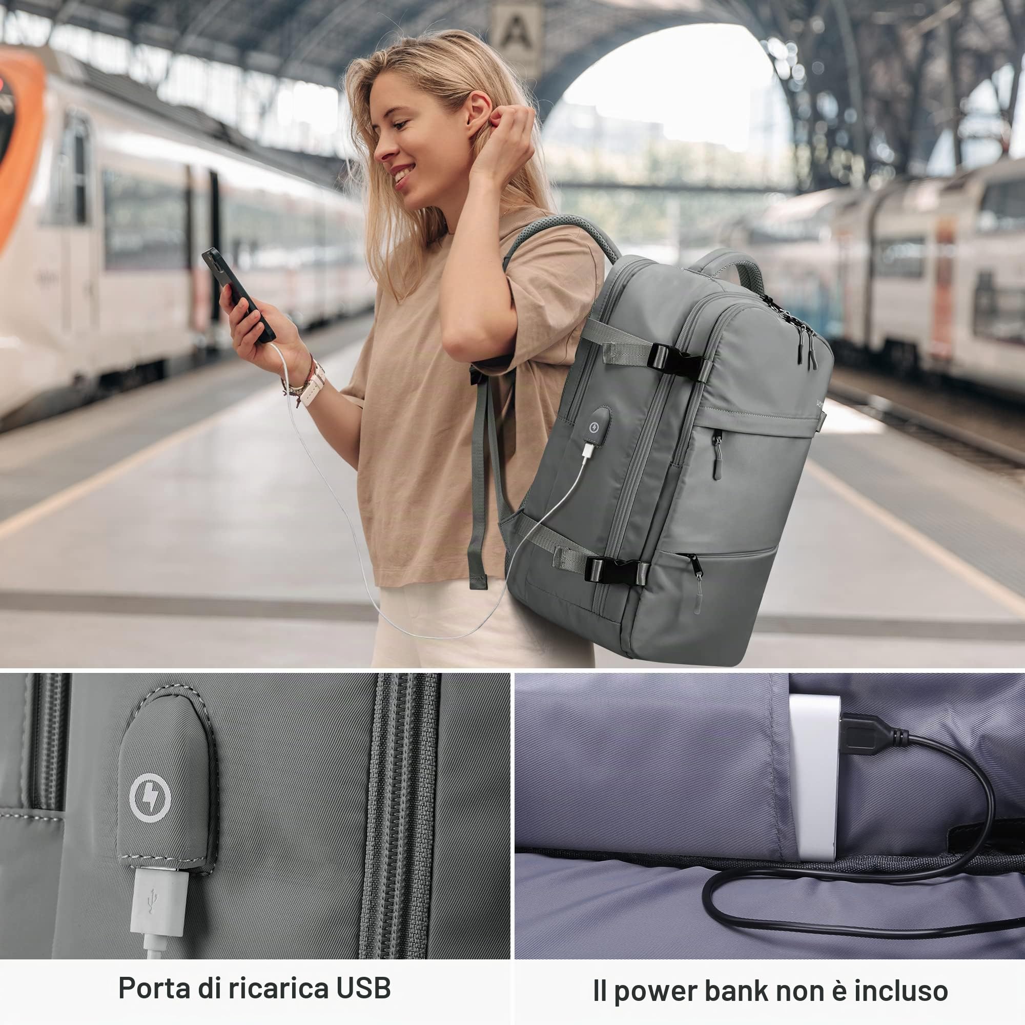 HOMIEE Zaino da Viaggio Aereo 32L Bagaglio a Mano 45x36x20 per Easyje Zaino Porta PC 15.6 Pollici Impermeabile Borsa da Cabina per Voli Antifurto per Scuola, Lavoro, Affari