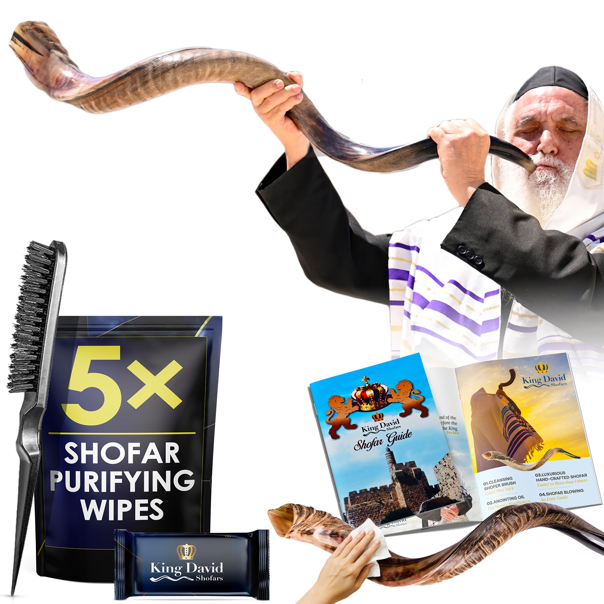 Kosher Jewish Kudu Blowing Horn Instrument Shofar from Israel - Kudu Shofar Angels Musical Instrument Half Polished Natural