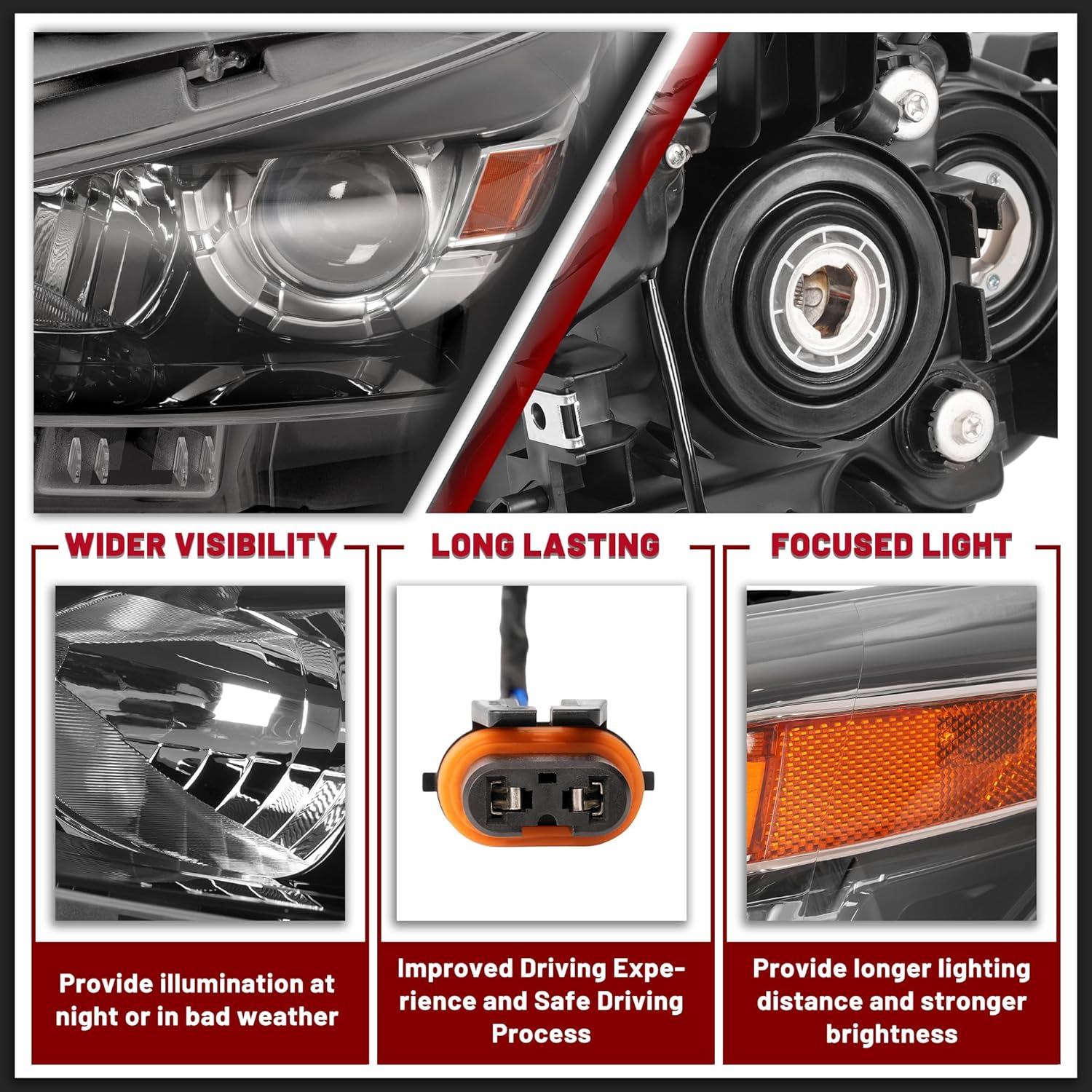 HECASA Front Left Halogen Headlight Compatible with 2016-2022 Mazda CX-3 Replacement for MA2518173 20975201 Headlamp Front Light Lamp Clear Lens Black Housing - Left Driver Side