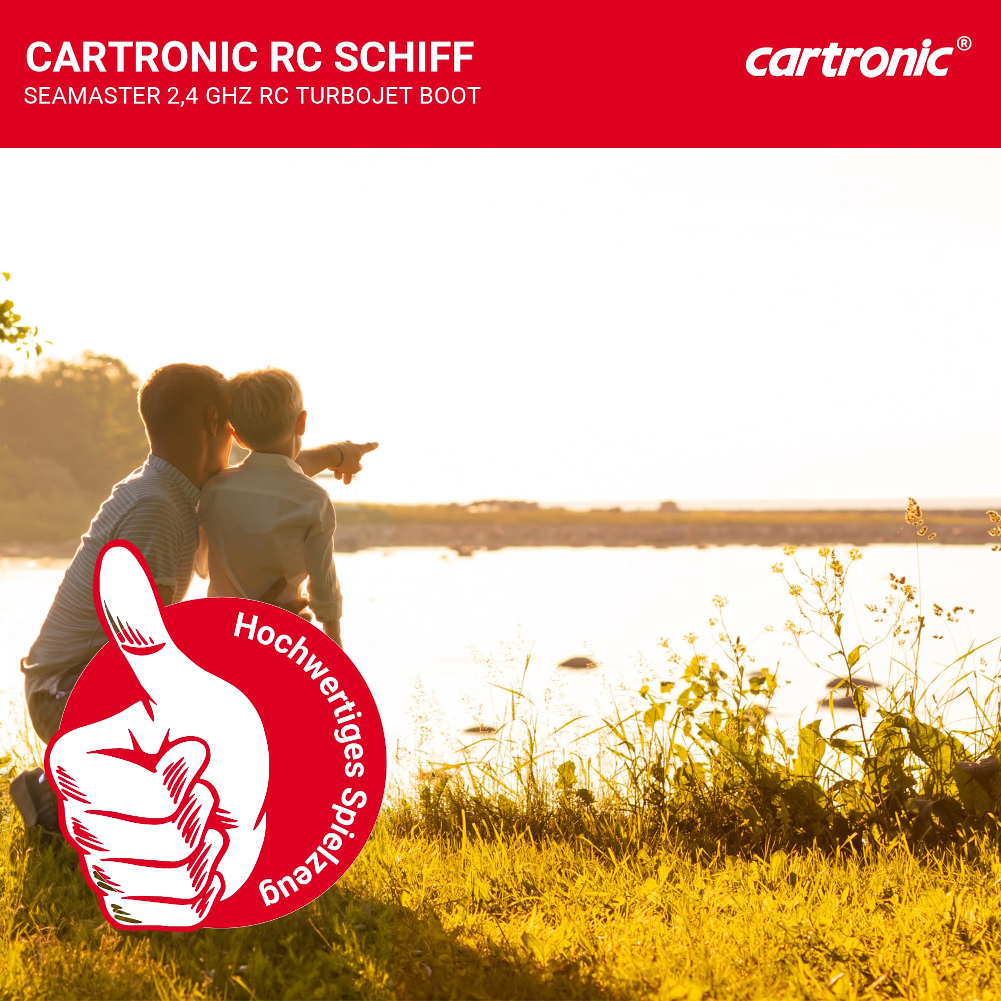 Seamaster 2.4 GHz Turbojet Boot rot, 34,5 x 12,6 x 8,0 cm, Geschwindigkeit 20-25 km/h, ferngesteuertes Schiff mit Licht, bis zu 80 m Reichweite, RC funkgesteuertes Schiff ab 14 Jahre