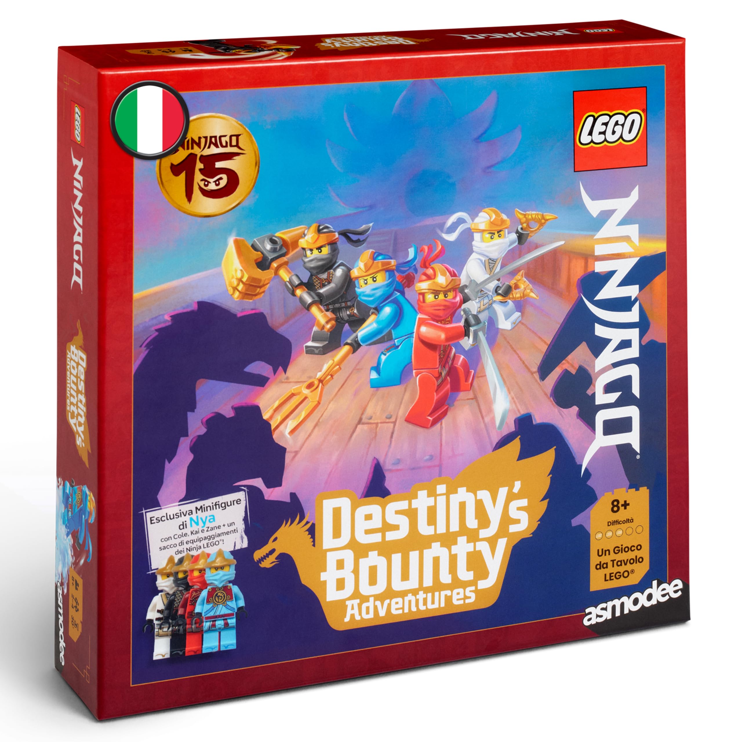 Asmodee – LEGO NINJAGO: DESTINY'S BOUNTY ADVENTURES – Gioco LEGO Ninjago | Gioco da Tavolo Cooperativo di Avventura per tutta la Famiglia – 2-4 Giocatori – 8+ Anni – 30 Minuti – Edizione Italiana