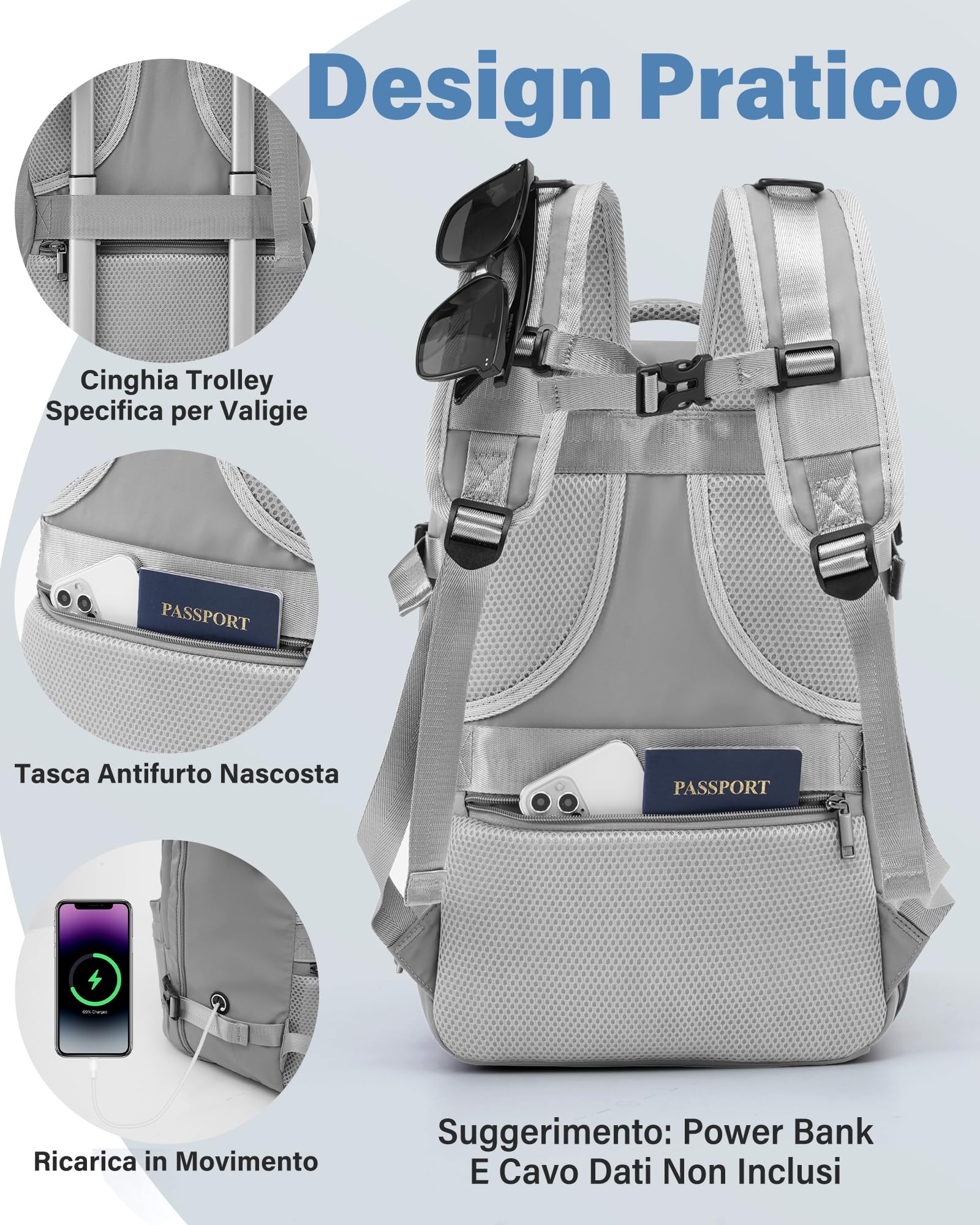 COOLIFE EasyJet Trolley Bagaglio a Mano 55x40x20 e Zaino da Imbarco 20L(40x25x20cm) Set di Valigie, Valigia Bagaglio a Mano, Chiusura a Combinazione Laterale con TSA per Ryanair