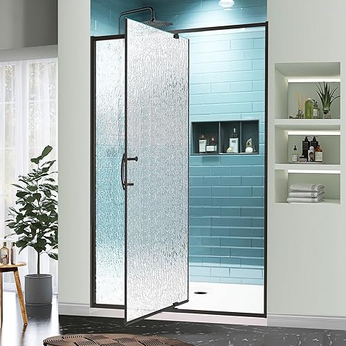 Miniatura 16 de GroGro Puerta de ducha de vidrio pivotante semi-sin marco de 56-60" de ancho x 71" de alto, puerta de ducha pivotante con vidrio templado SGCC Mate