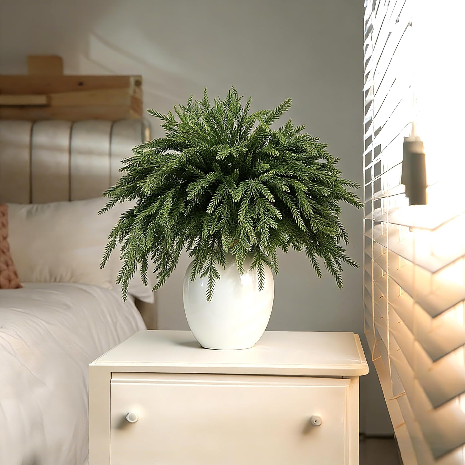 Cieex 16 Pcs Artificial Norfolk Pine Branches - Real Touch Pine Stems Fake Plants Pine Picks Faux Greenery Stems for Vase DIY Crafts Garland Wreath Christmas Indoor Outdoor Home Decor