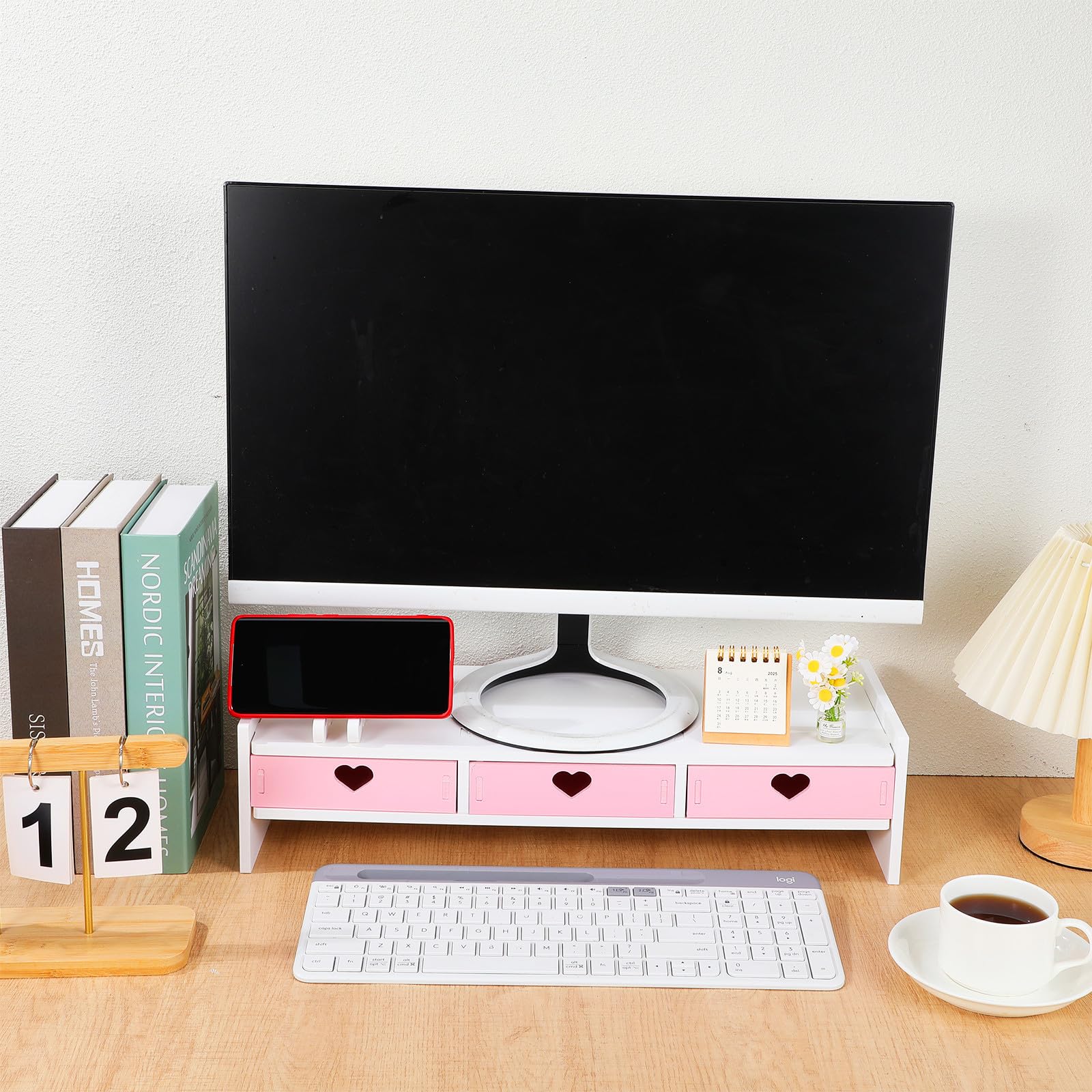 Supporto Design per Scrivania Monitor Forte Rosa e PVC da capacità di Carico Fresco per Organizzare Migliorare Comfort Desktop in Ufficio