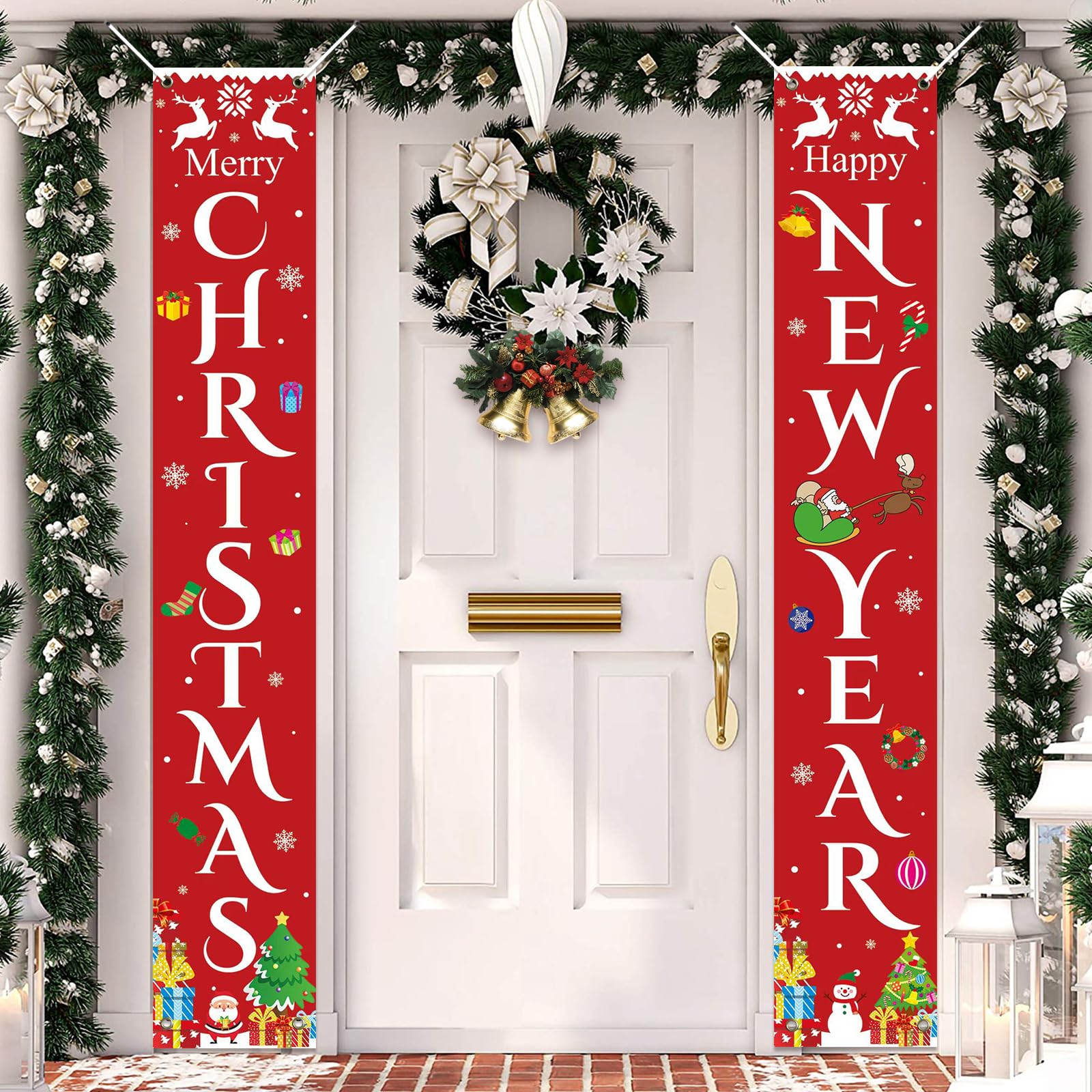 Koliphy Christmas Door Banner, Merry Christmas Decorations for Indoor & Outdoor, Xmas Party Decorations Fabric Banner, 70.8 x 11.8Inch