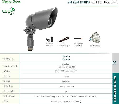 Miniatura 4 de Westgate Luz direccional LED de iluminación  Luz de paisaje negro de aluminio  Lente de vidrio plano LED Direccional  Luz LED blanca cálida (1 negro)