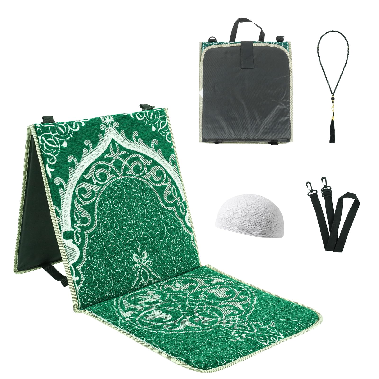 Tapis de priere islamique pliable pour méditer au parc ou en voyage avec dossier