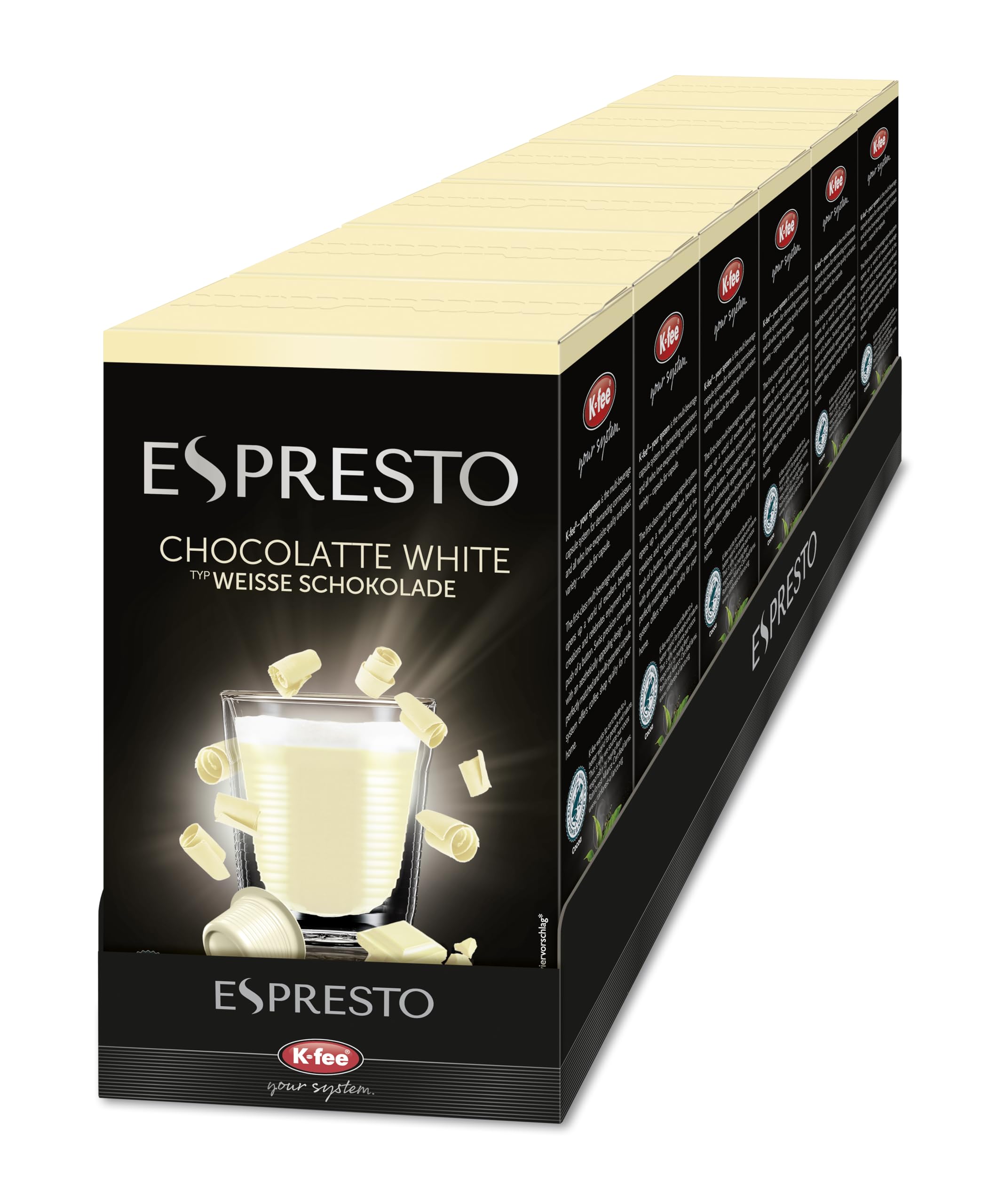 ESPRESTO Kakaokapseln, Weiße Schokolade, kompatibel mit K-fee & ALDI EXPRESSI*, fairtrade-zertifzierte Kakaobohnen, 96 Kapseln