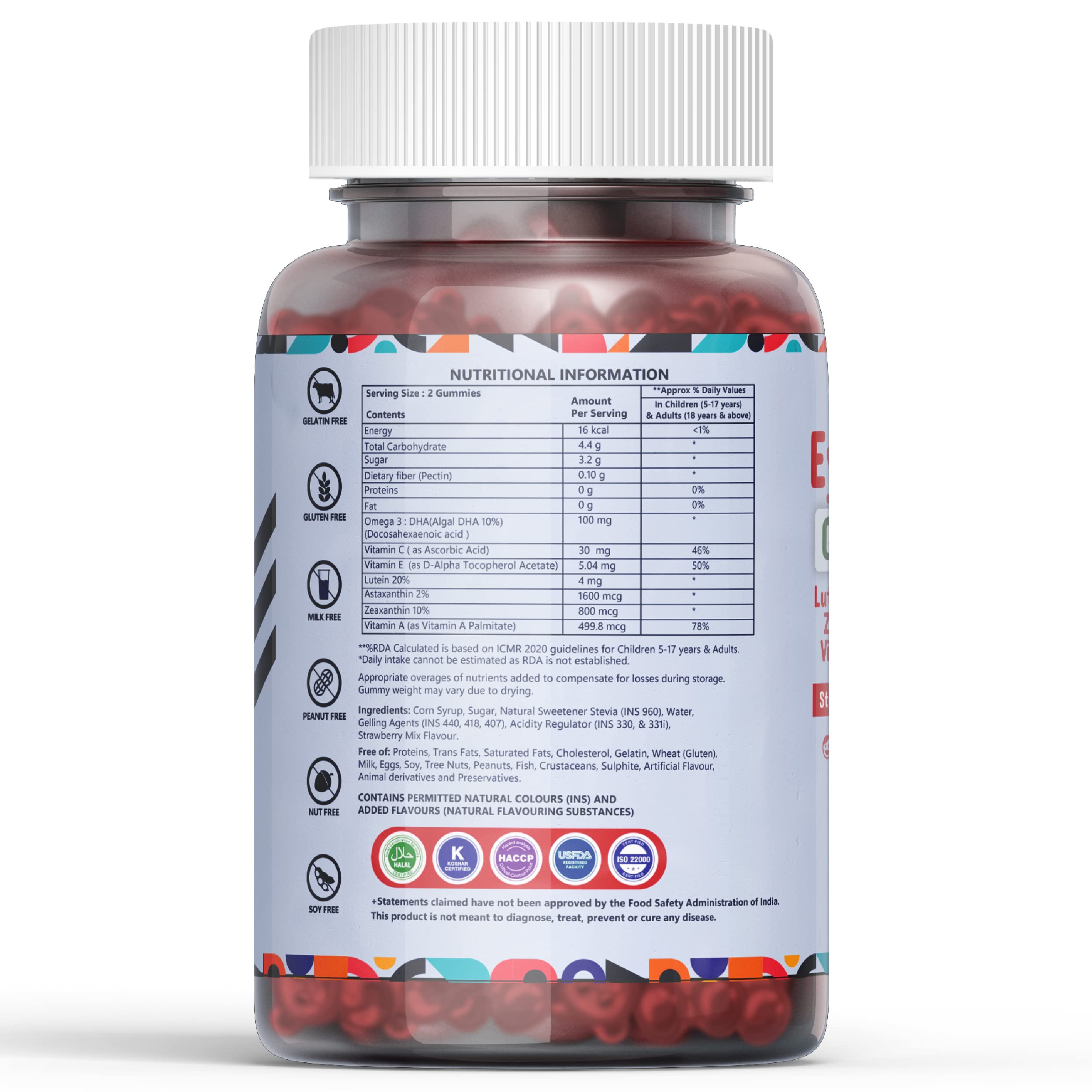 INLIFE Eye Care Gummies for Kids and Adults | Lutein and Zeaxanthin Supplement with Omega 3 Algal DHA, Astaxanthin, Vitamin A, C & E - 30 Gummies (Pack of 1) 2