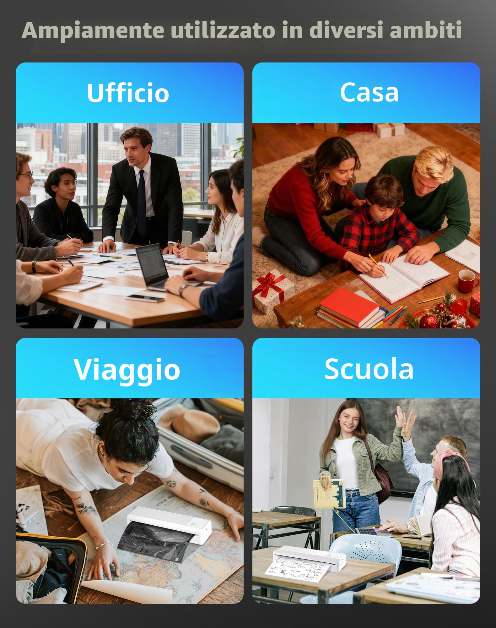 Stampante Termica Portatile A4 Bluetooth USB, Stampa Ricevute Documenti, Bianco e Nero